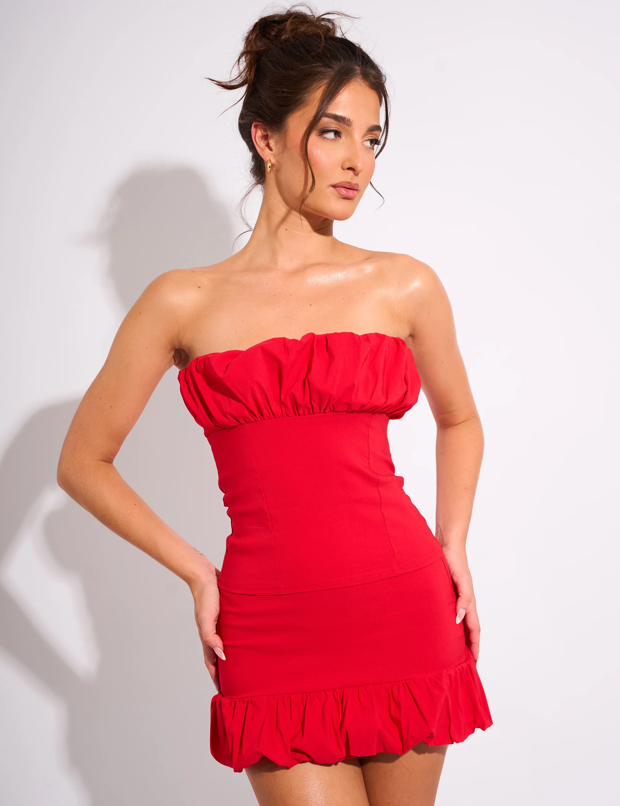 Ruffle Bandeau Top Co Ord Red - Image 5