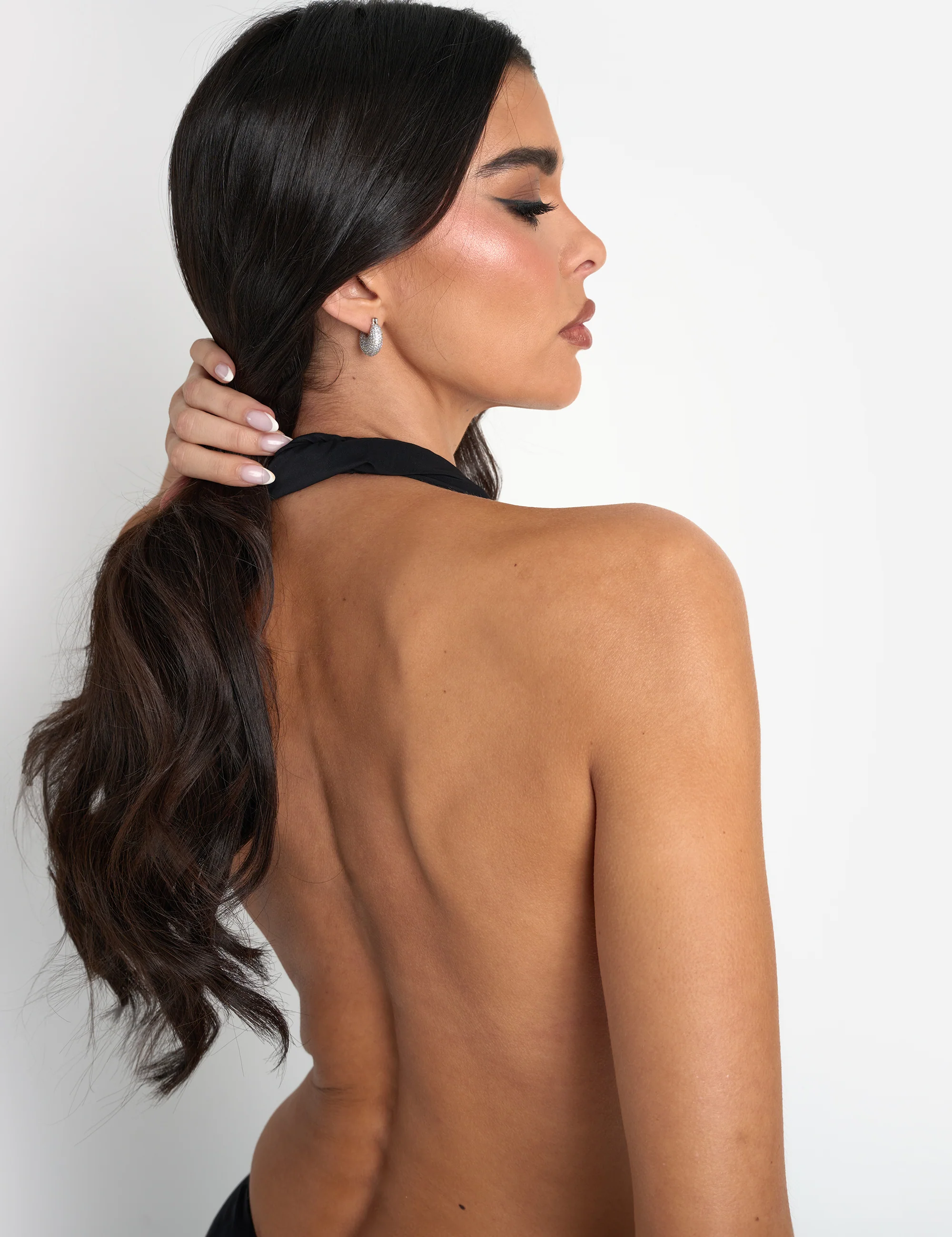 Ruffle Plunge Mini Dress Black - Image 4