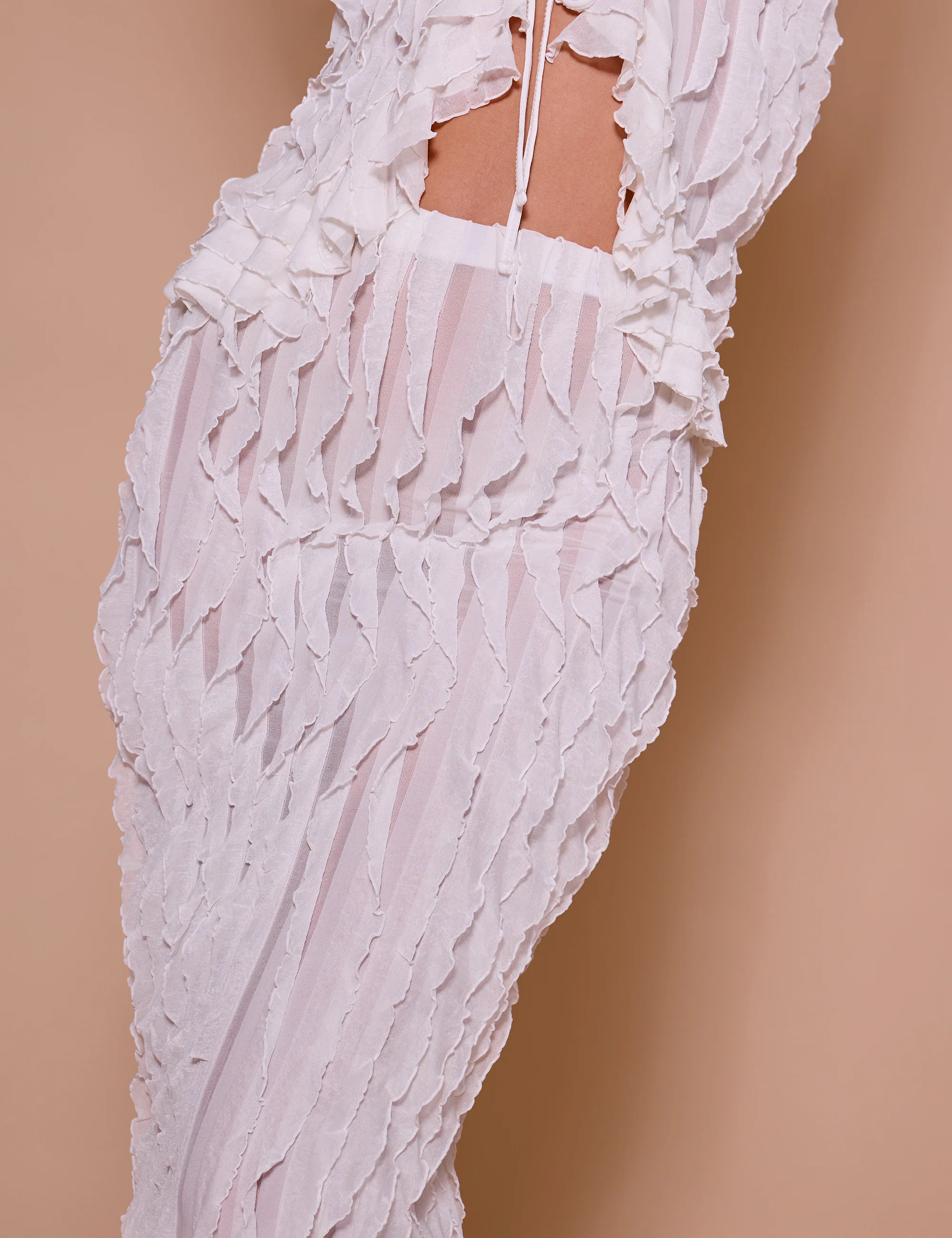 Ruffled Detail Maxi Skirt Cream - Image 4