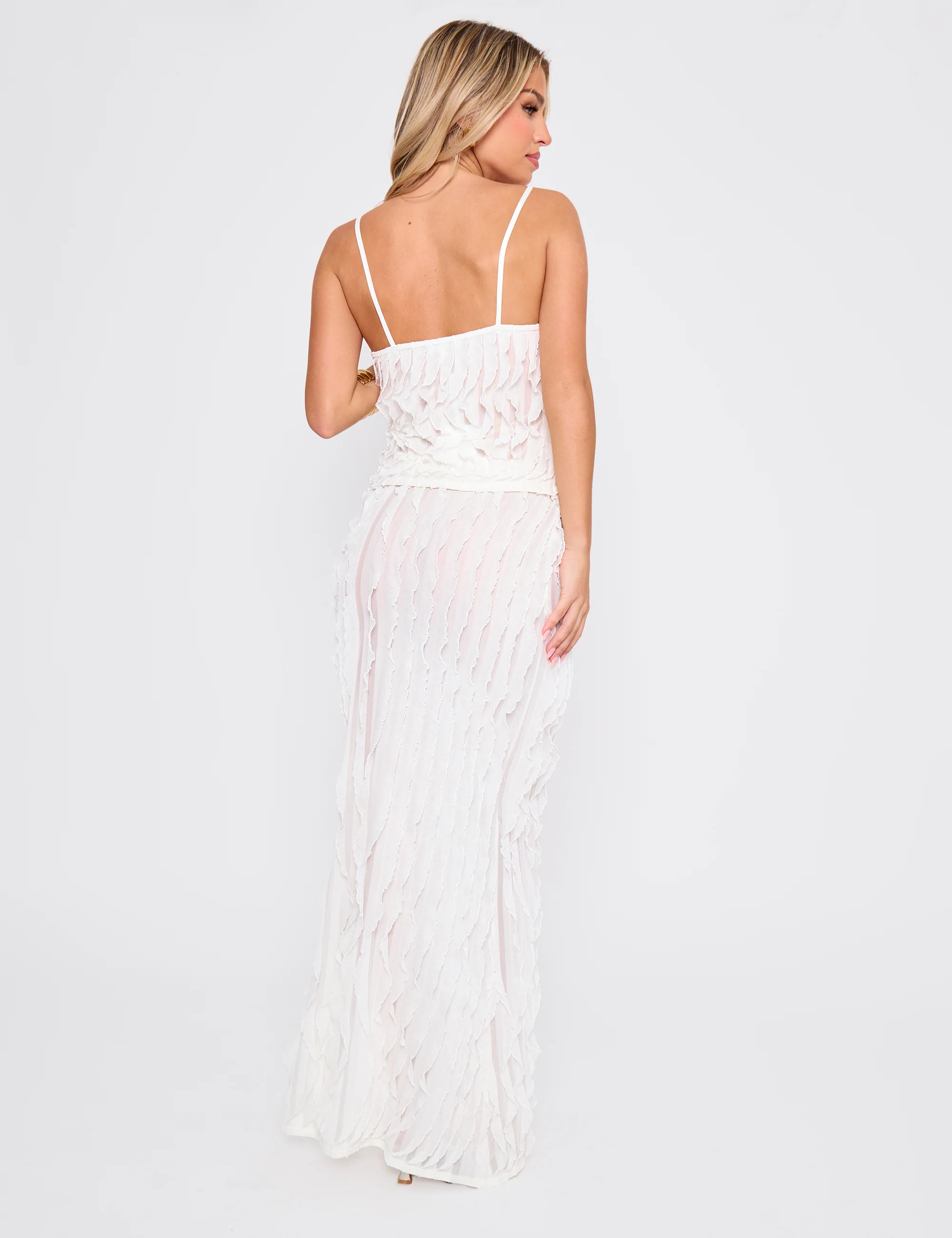 Ruffled Detail Maxi Skirt Cream - Image 7