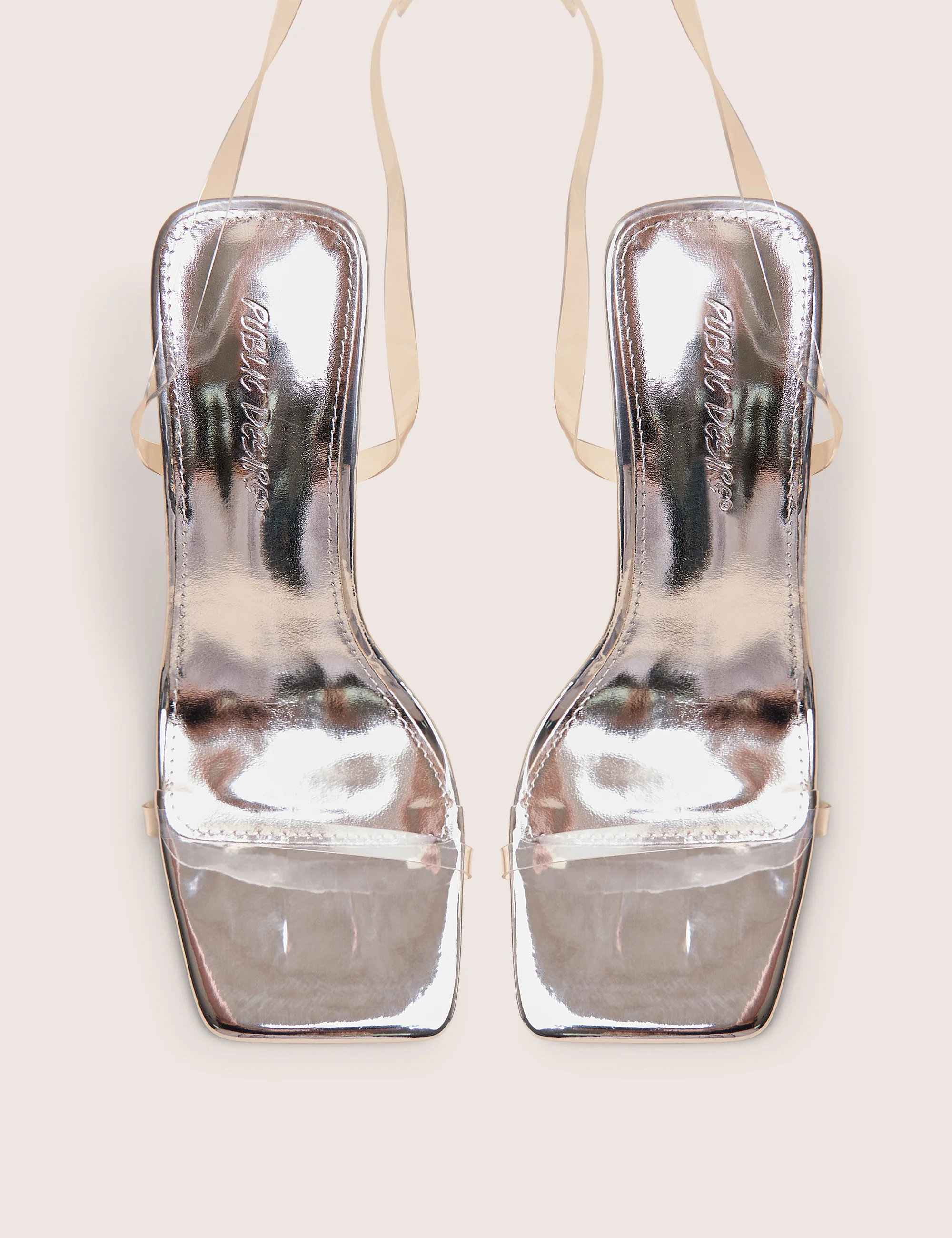 Rya Silver Mirror Square Toe Strappy Barely There Stiletto High Heels - Image 2