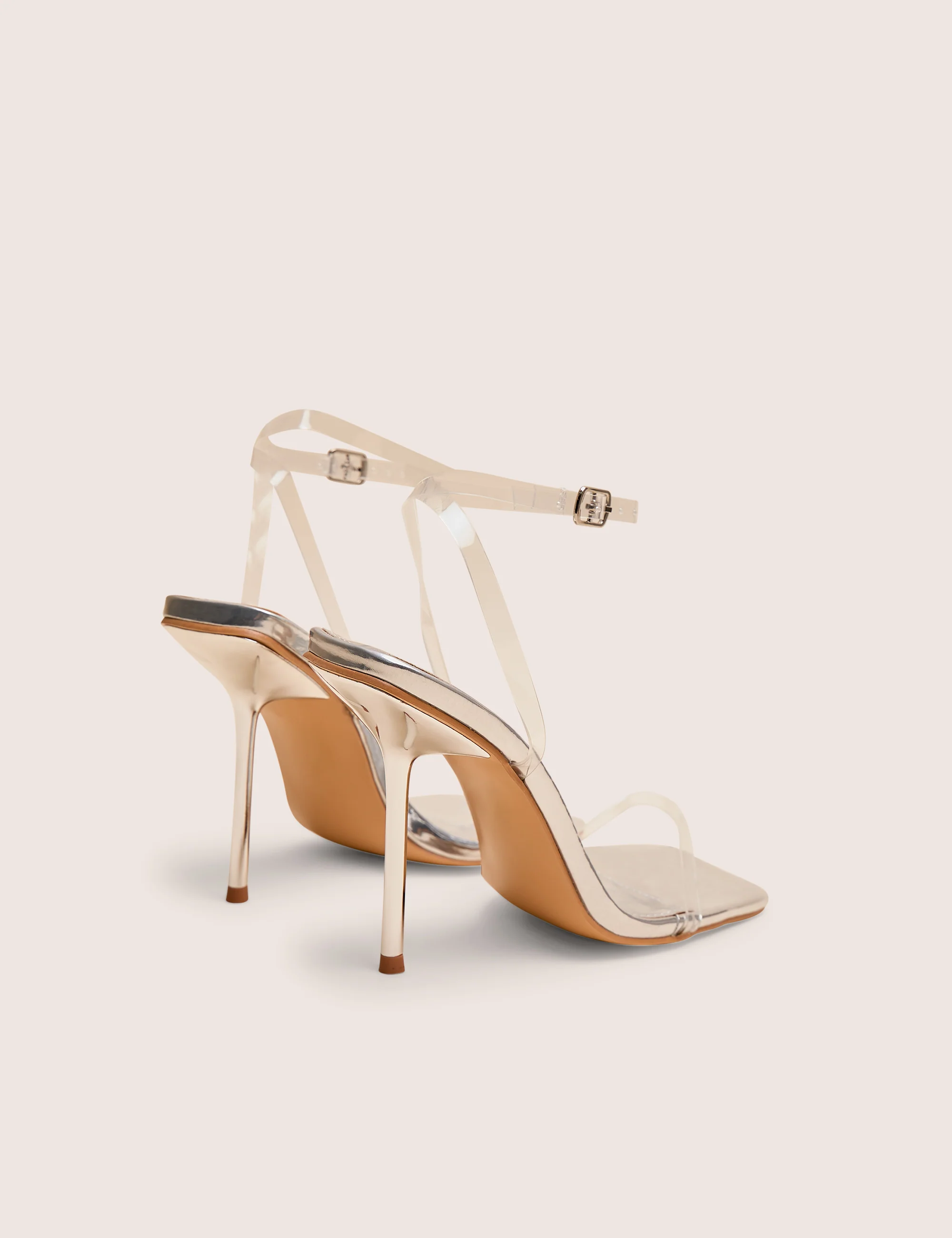 Rya Silver Mirror Square Toe Strappy Barely There Stiletto High Heels - Image 3