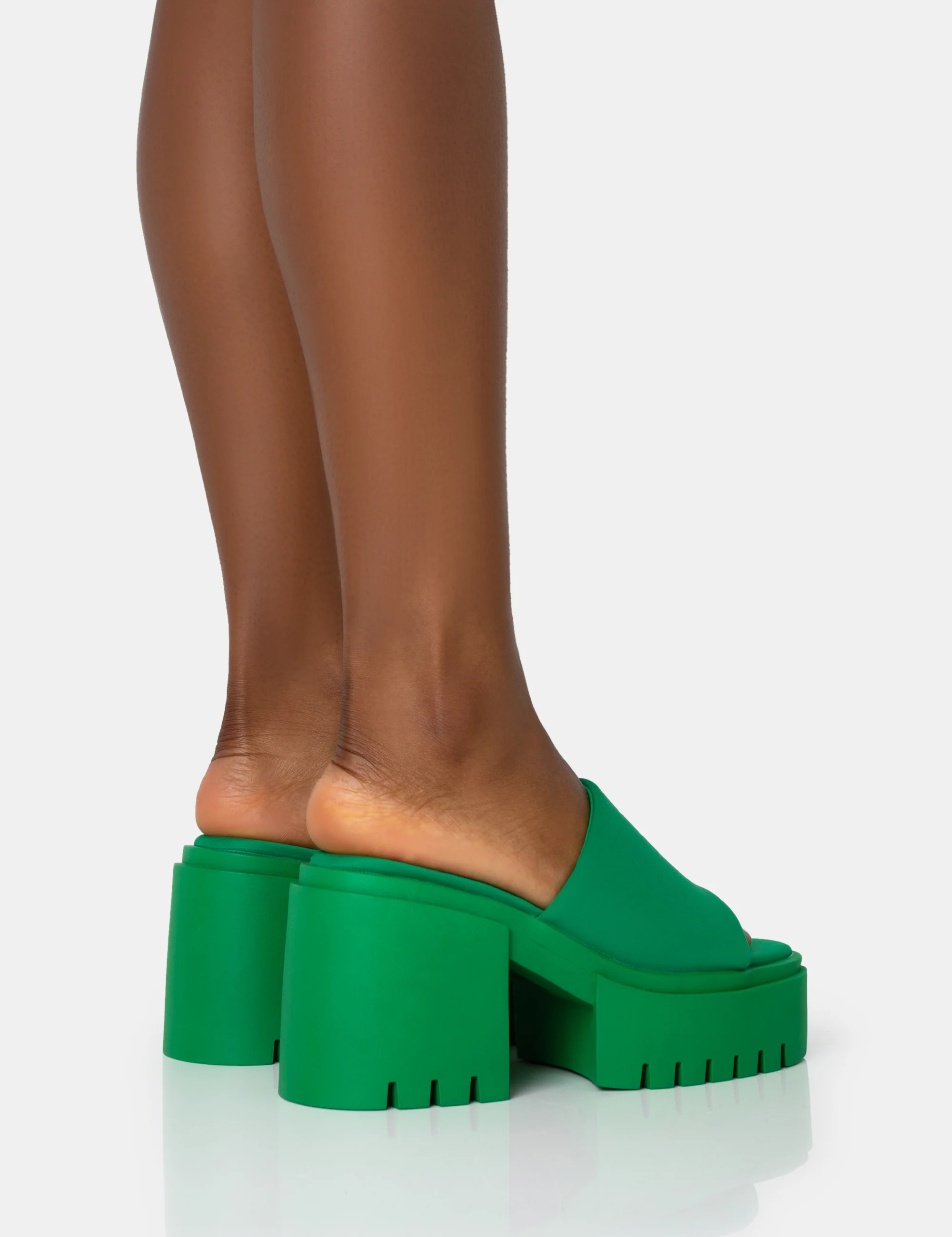 Sabeena Green Chunky Mule Round Toe Mid Heel Sandals - Image 2