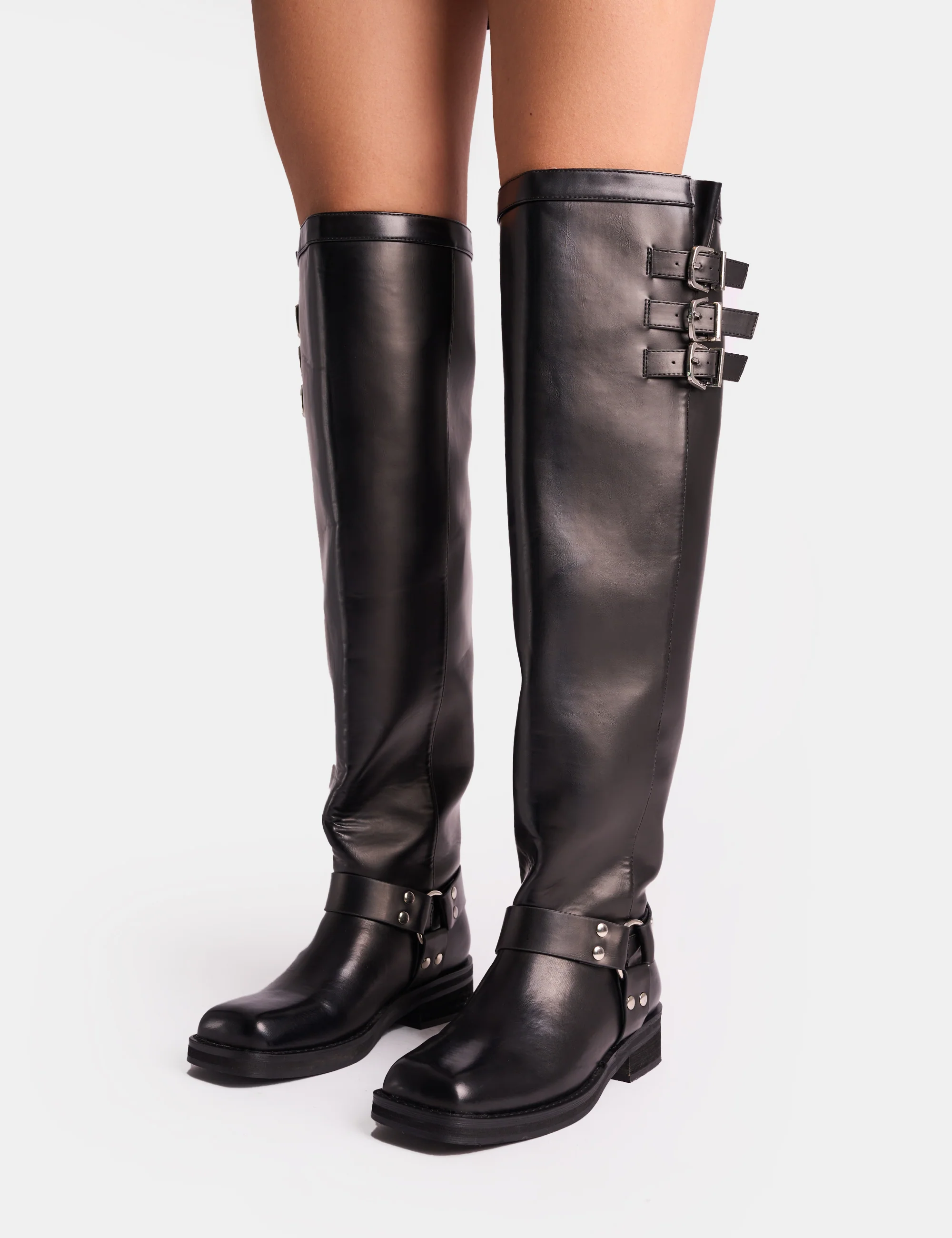 Sagittarius Vintage Black Buckle Detail Over The Knee Boots - Image 4