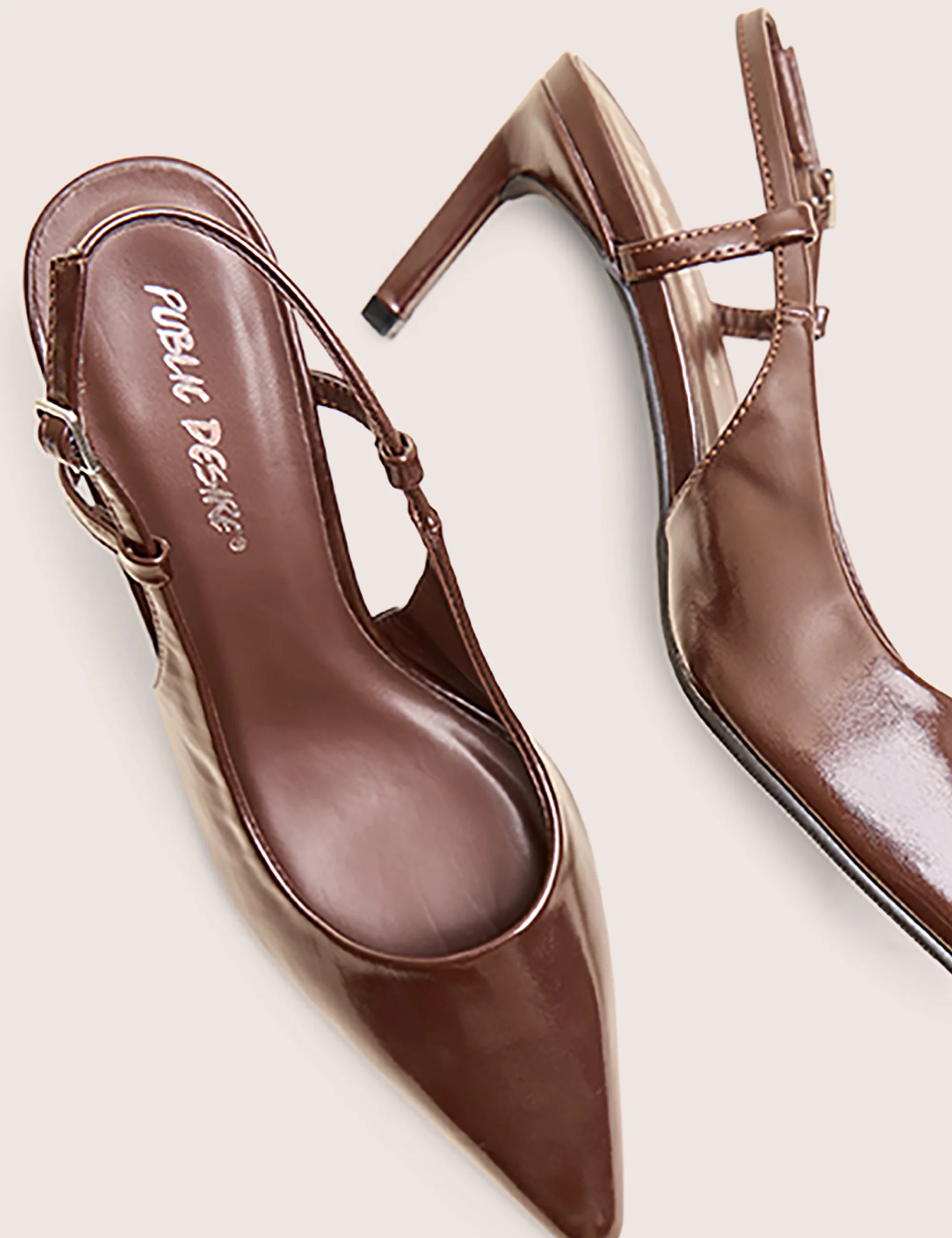 Salsa Chocolate Sling Back Pointed Toe Heels - Image 4