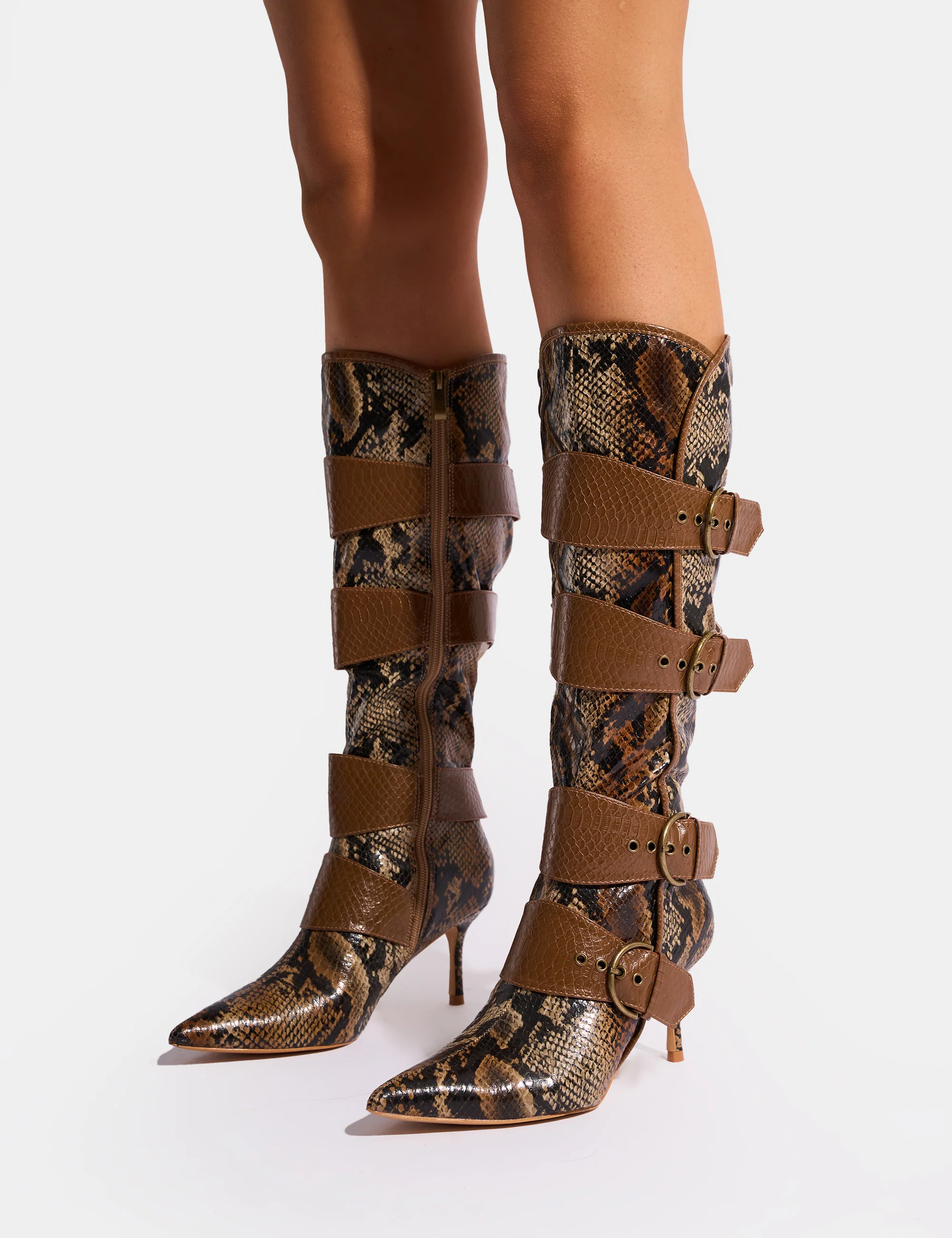 Samurai Snake Multi Buckle Pointed Toe Boots - Image 3
