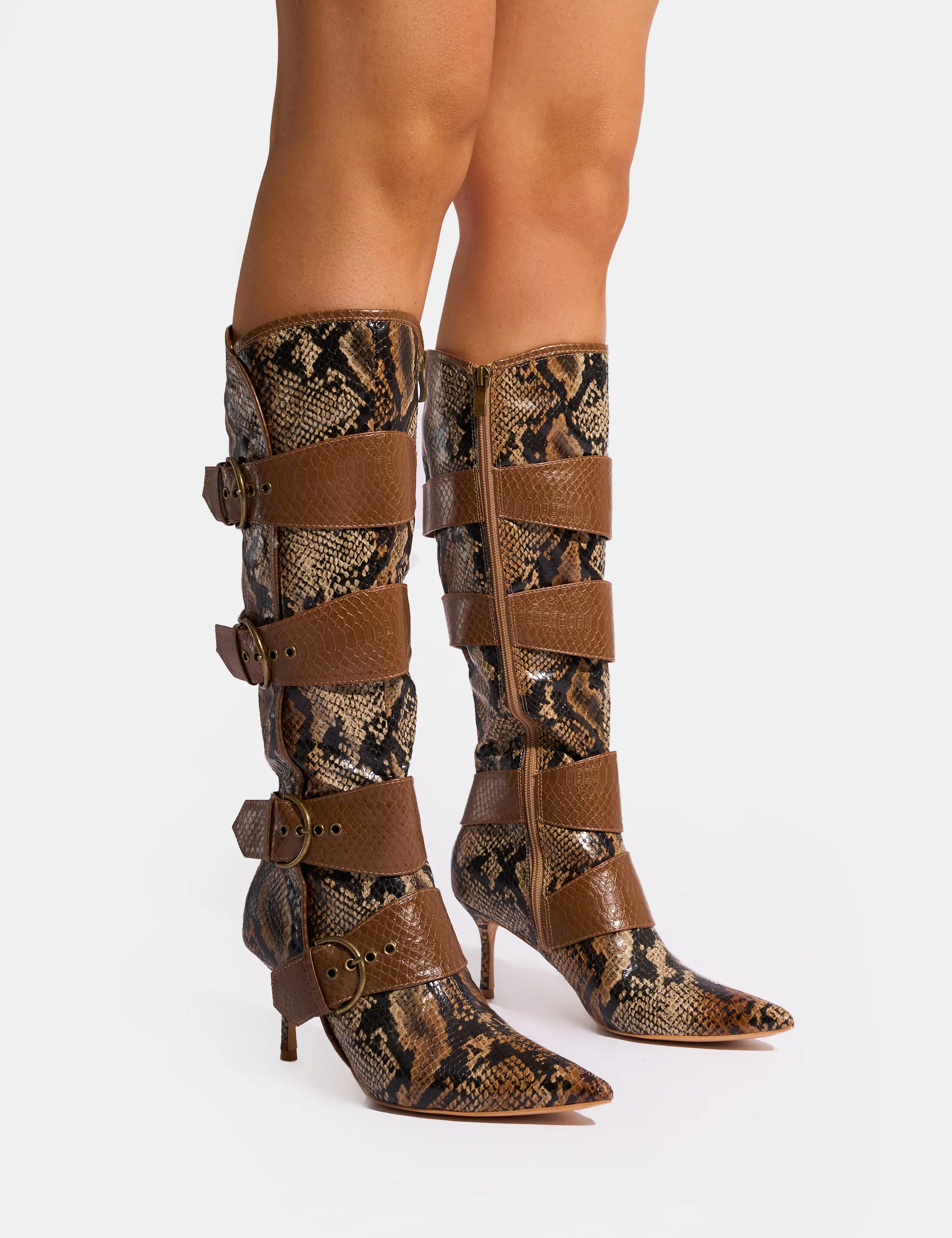 Samurai Snake Multi Buckle Pointed Toe Boots - Image 4