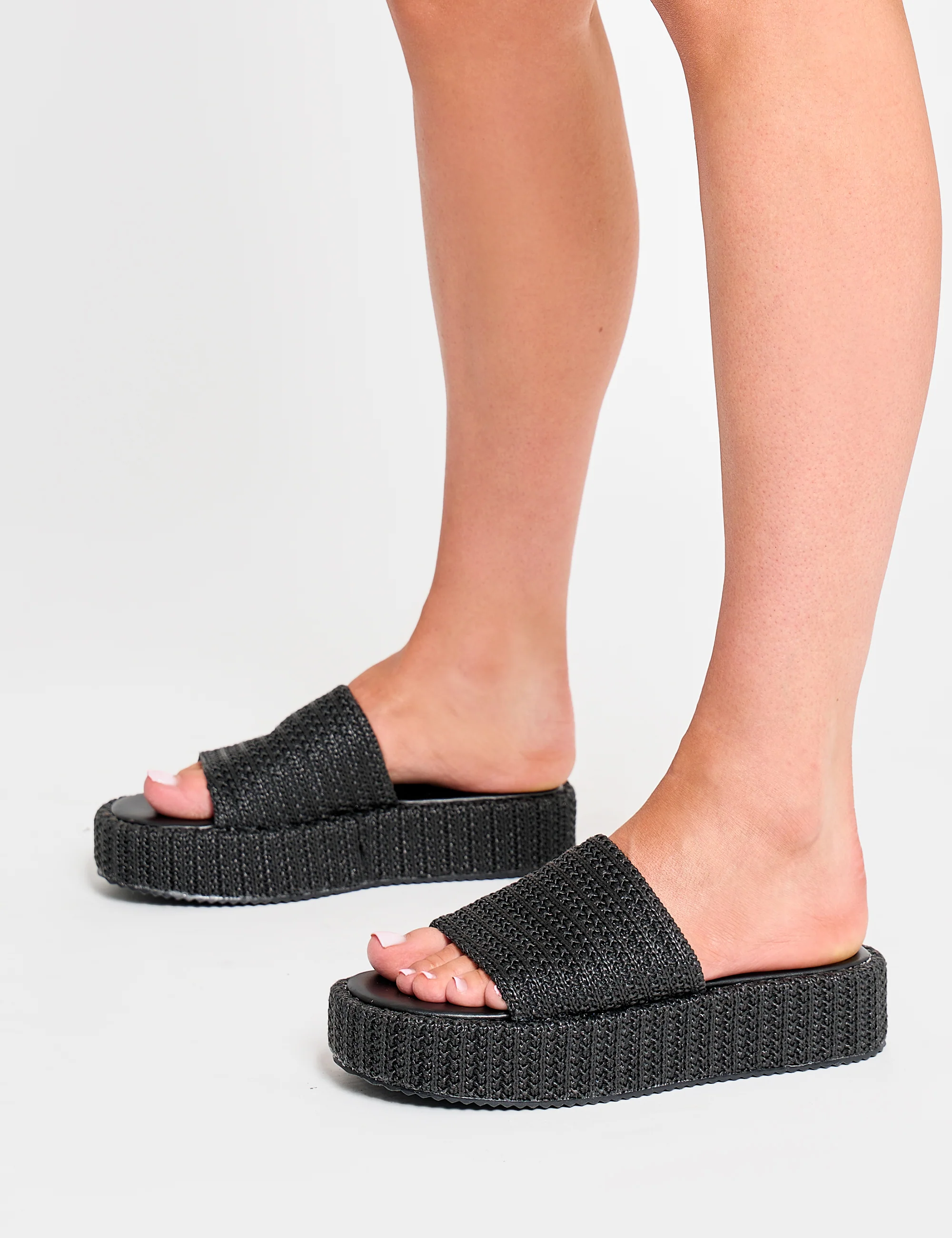 Sangria Black Woven Flatform Sandals - Image 2