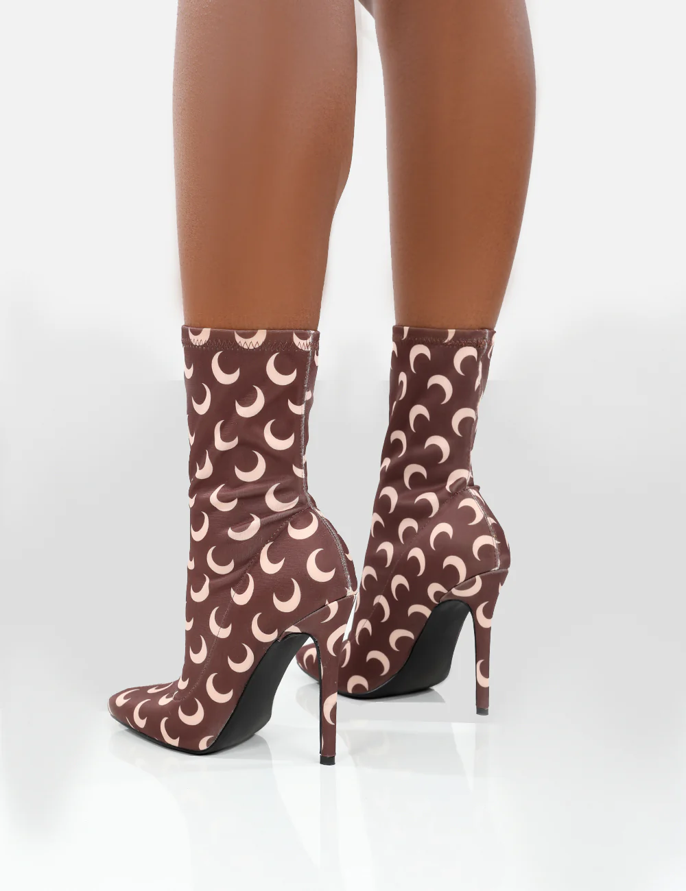 Saturn Return Wide Fit Brown Pointed Toe Stiletto Printed Sock Boots - Image 4