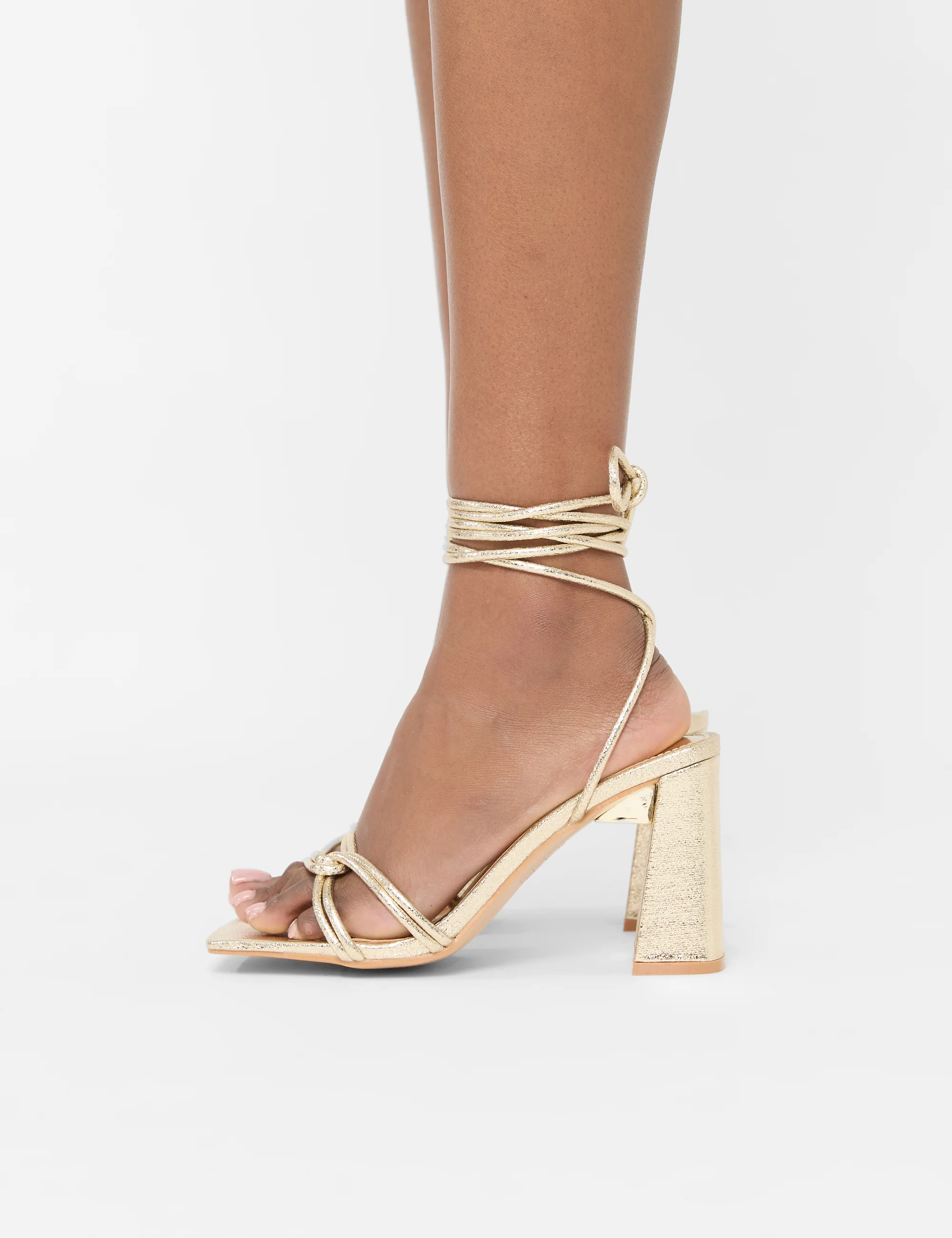 Schiffer Gold Cracked Pu Lace Up Block Heels - Image 6