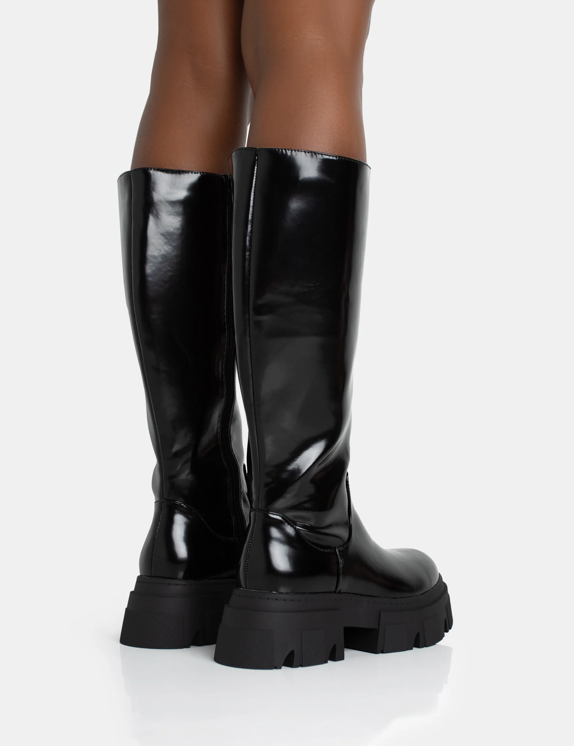 Scorpio Black Rubberised Pu Rounded Toe Chunky Sole Knee High Boots - Image 4