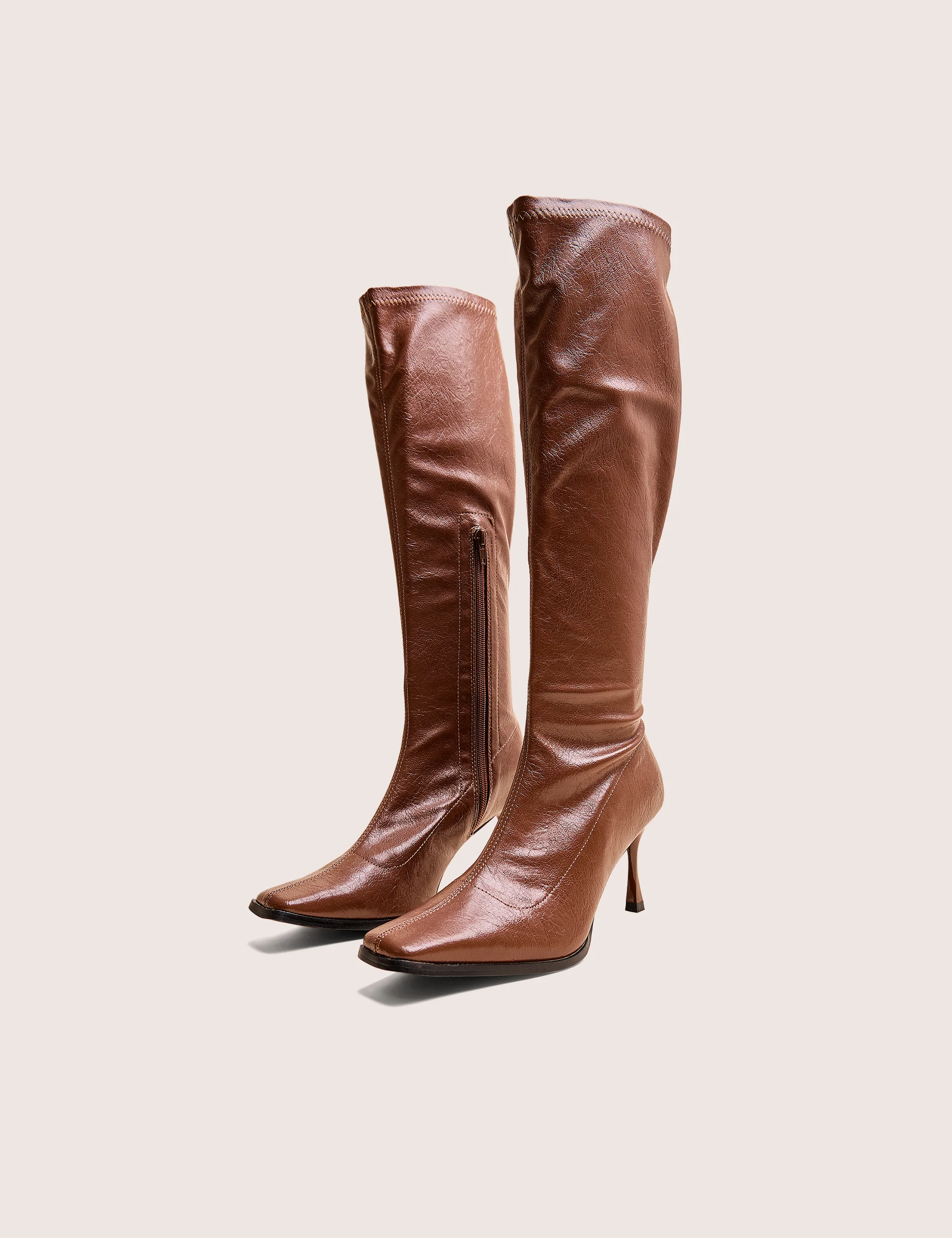 Scorpion Chocolate Mid Heel Sock Knee High Boots - Image 2
