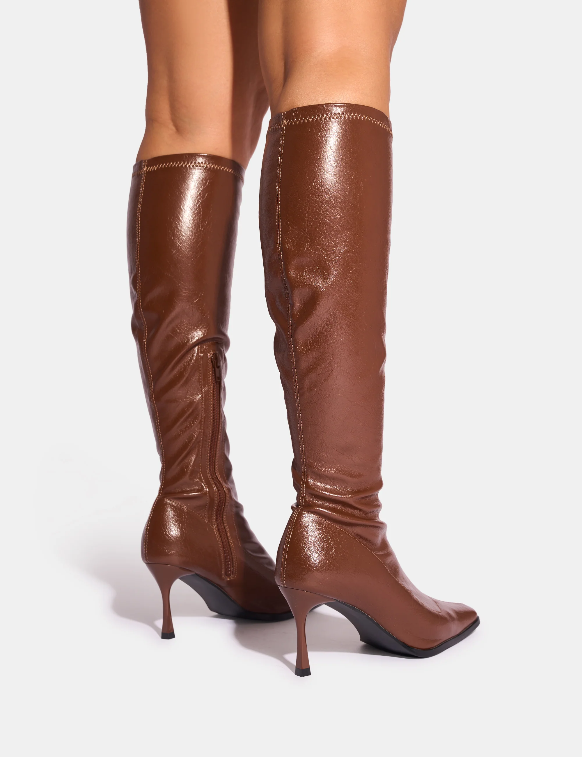 Scorpion Chocolate Mid Heel Sock Knee High Boots - Image 8