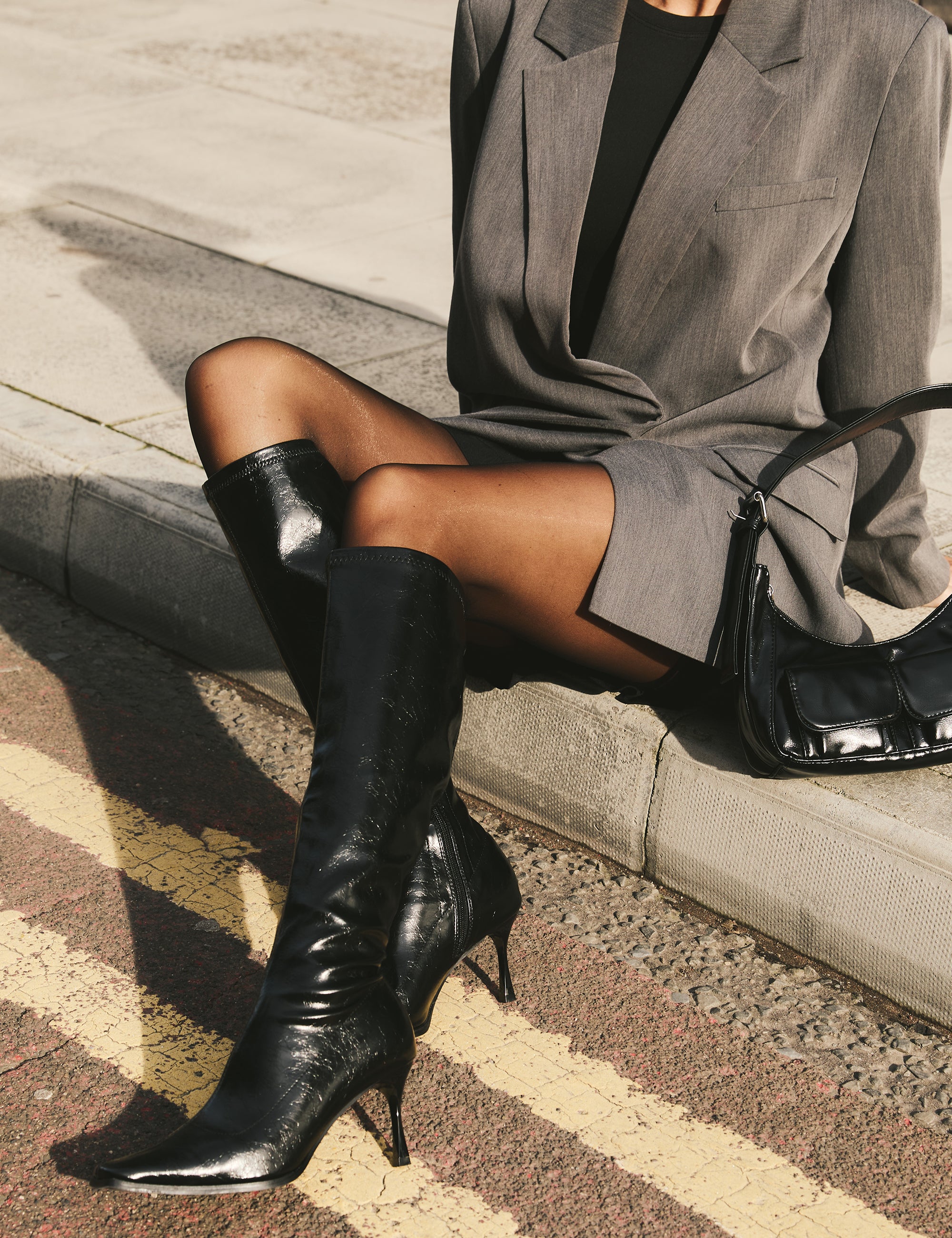 Scorpion Cracked Black Mid Heel Sock Knee High Boots - Image 10