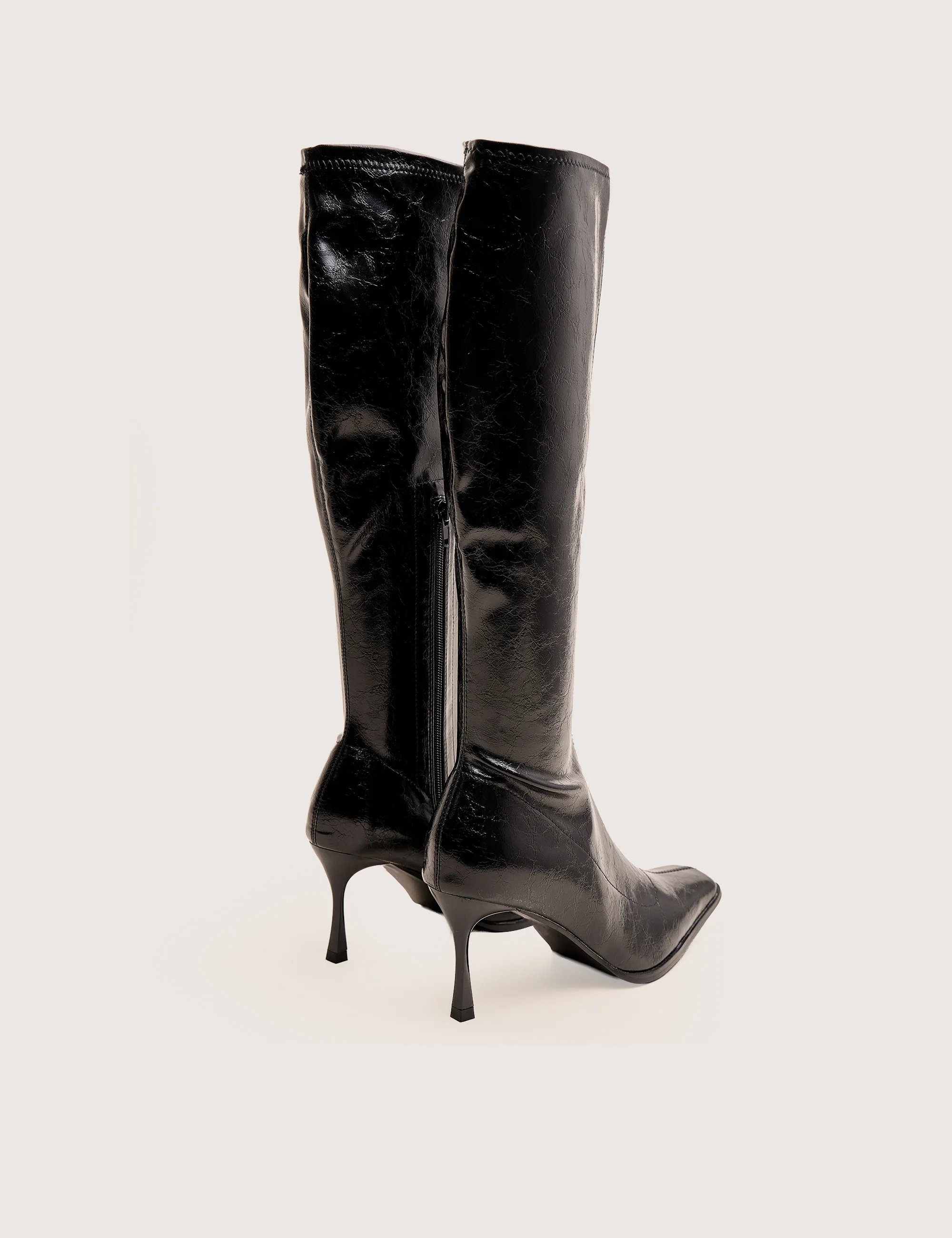 Scorpion Cracked Black Mid Heel Sock Knee High Boots - Image 3