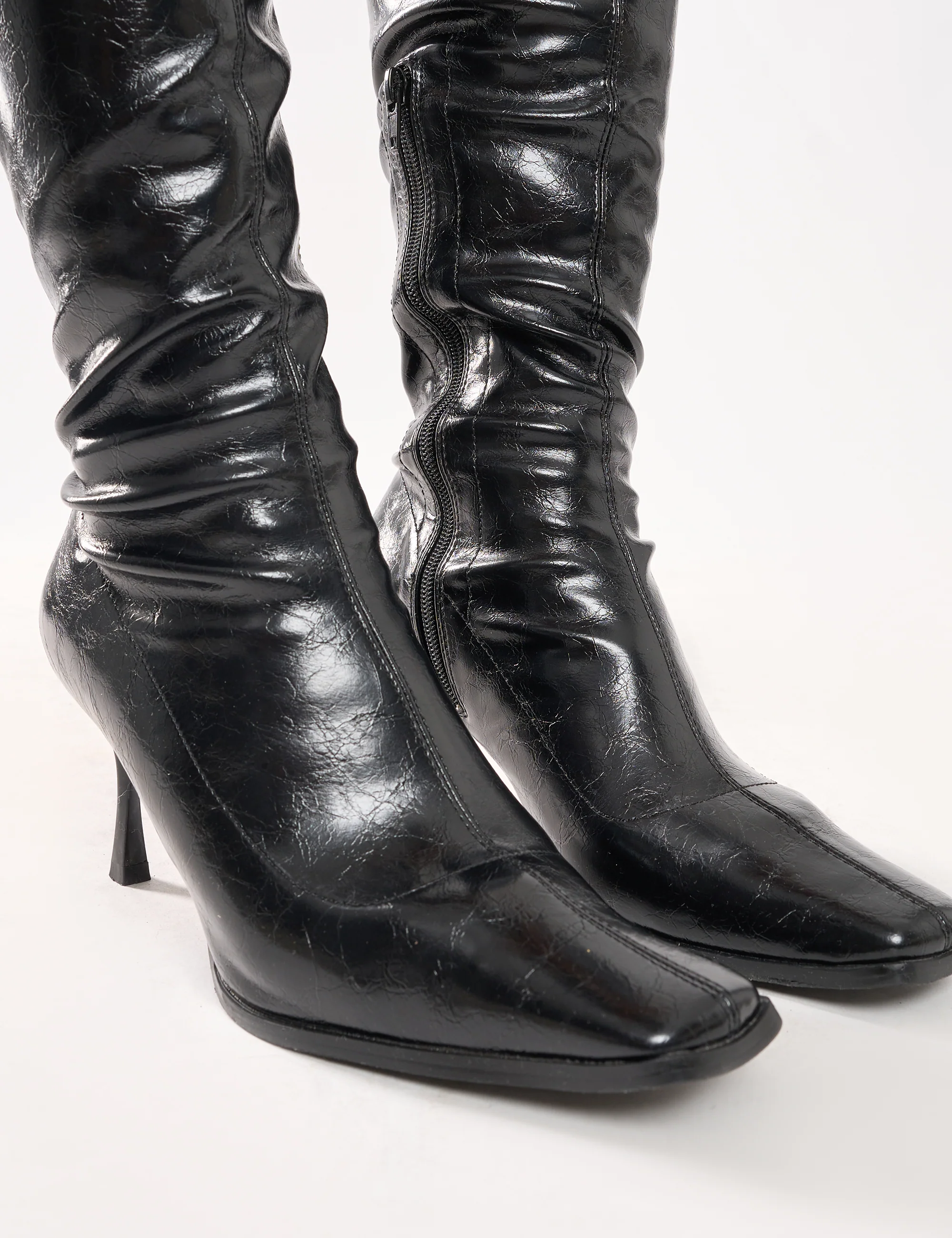 Scorpion Cracked Black Mid Heel Sock Knee High Boots - Image 8