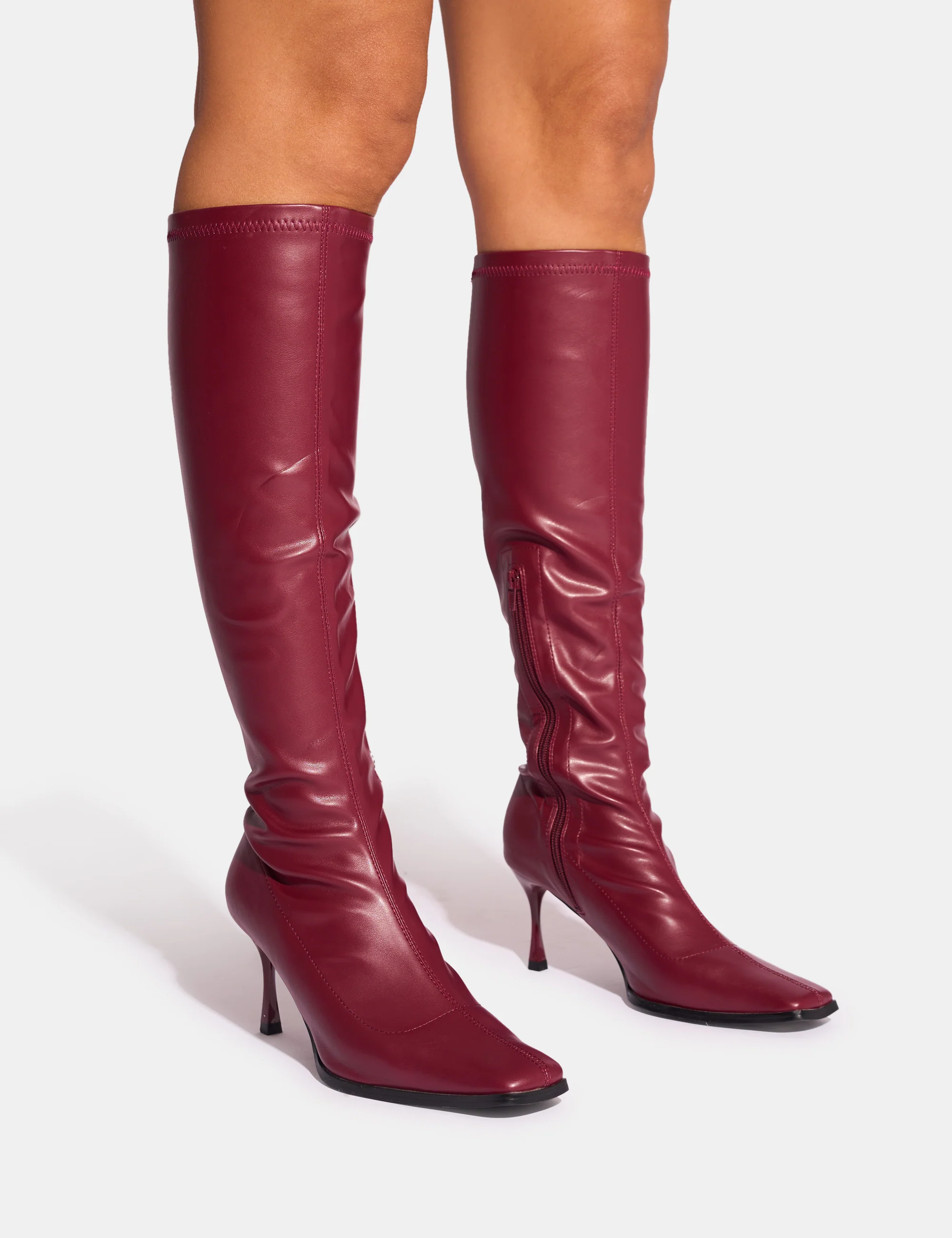 Scorpion Burgundy Mid Heel Sock Knee High Boots - Image 5