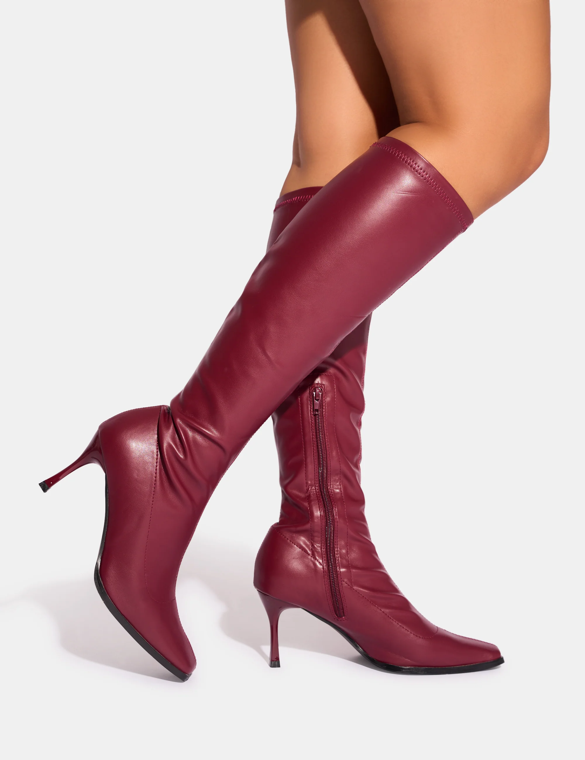 Scorpion Burgundy Mid Heel Sock Knee High Boots - Image 6