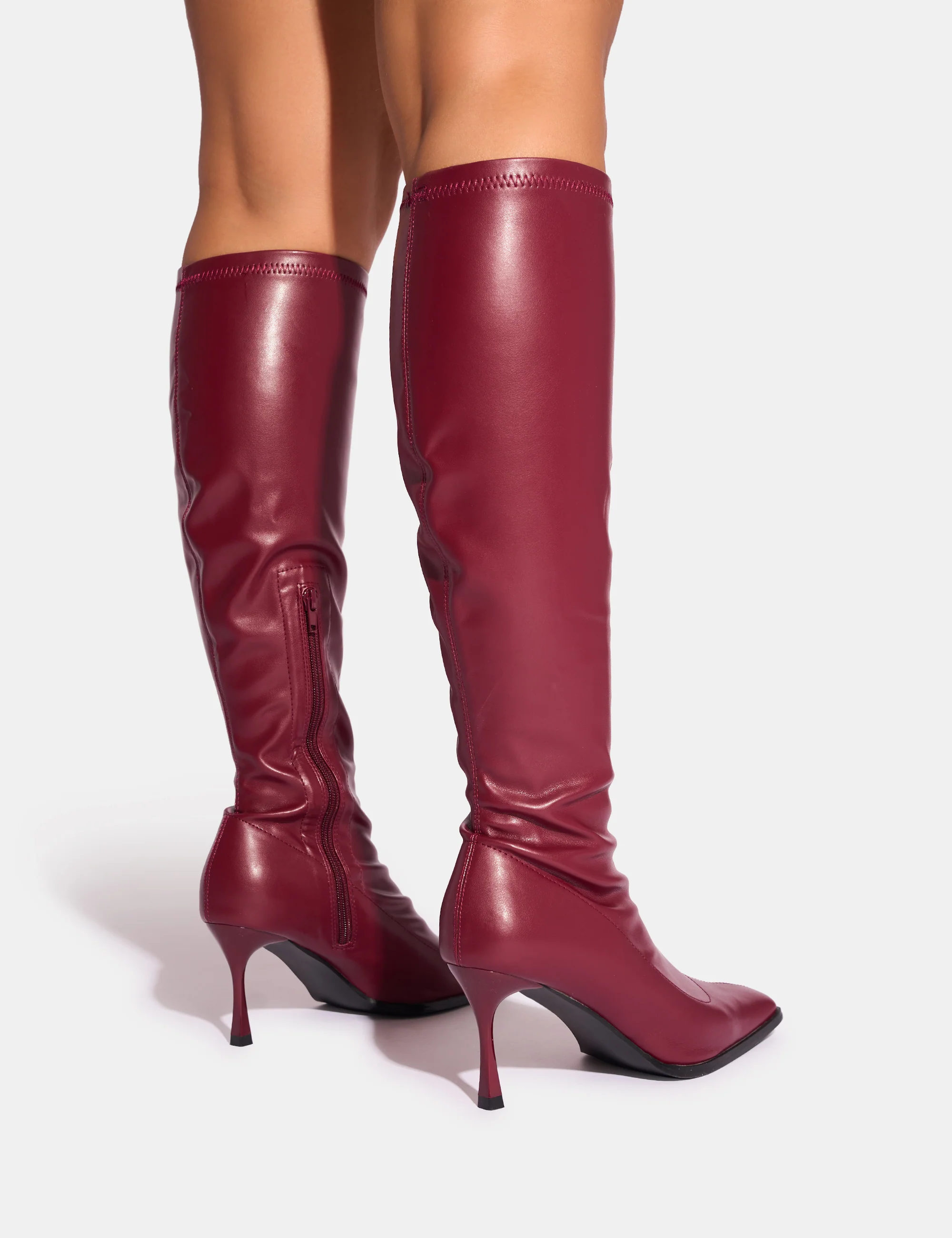 Scorpion Burgundy Mid Heel Sock Knee High Boots - Image 7
