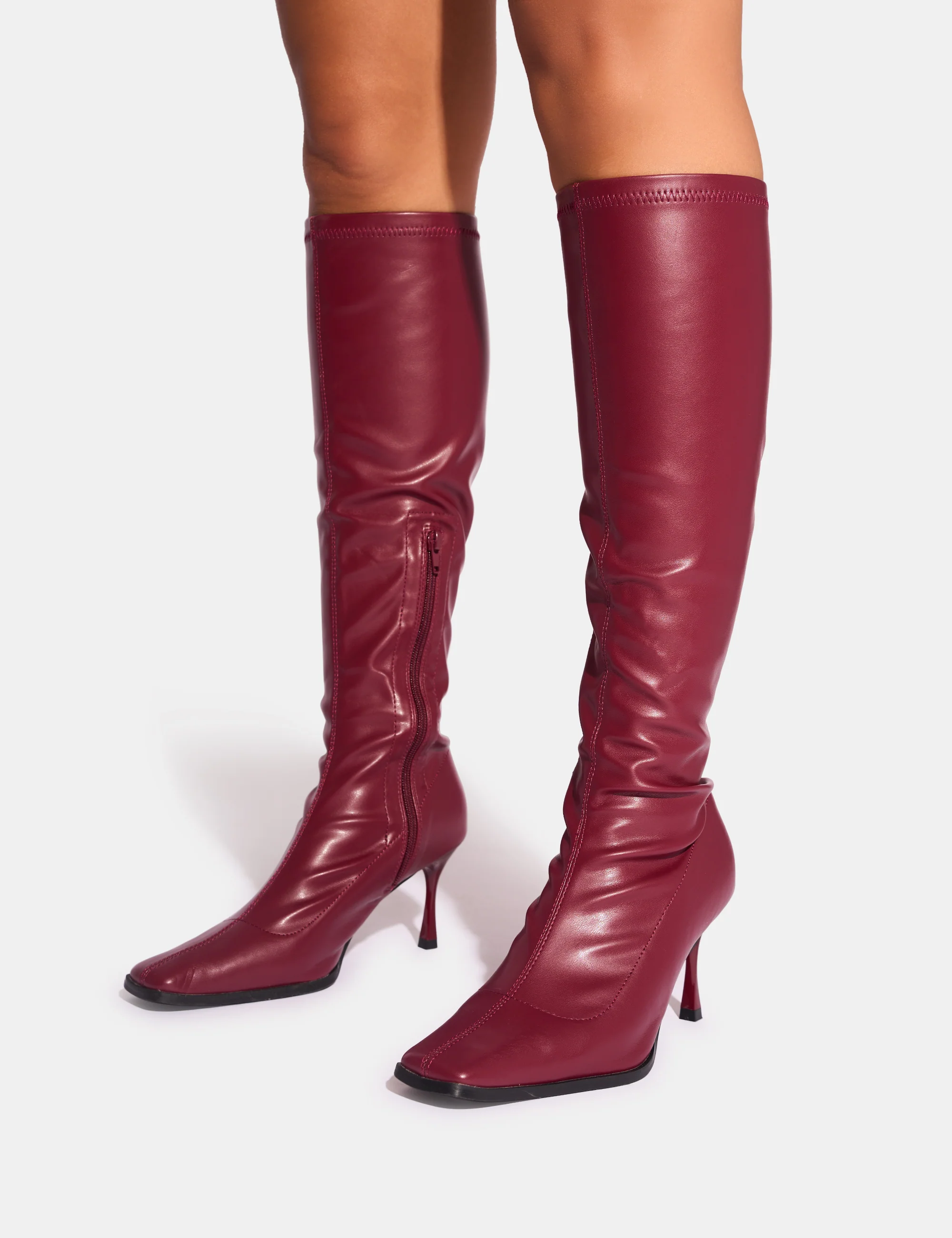 Scorpion Burgundy Mid Heel Sock Knee High Boots - Image 8