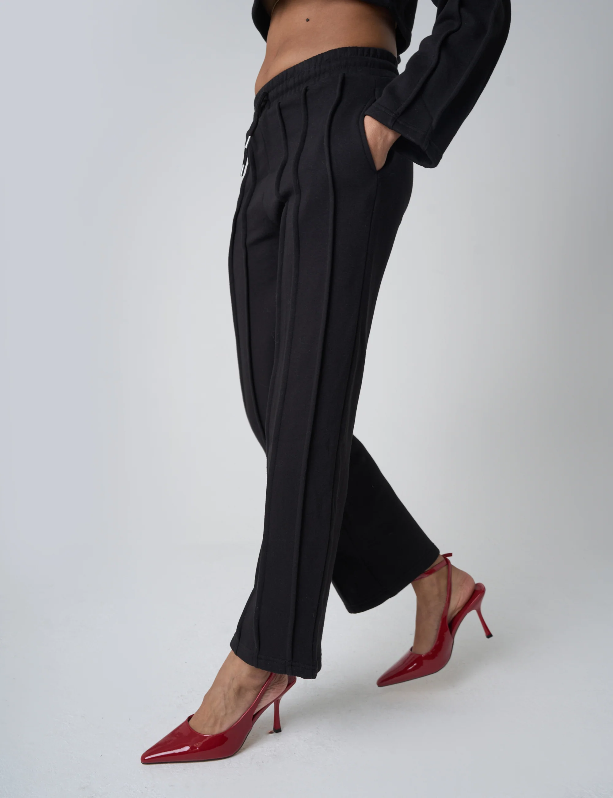 Seam Detail Cuffed Joggers Black - Image 2