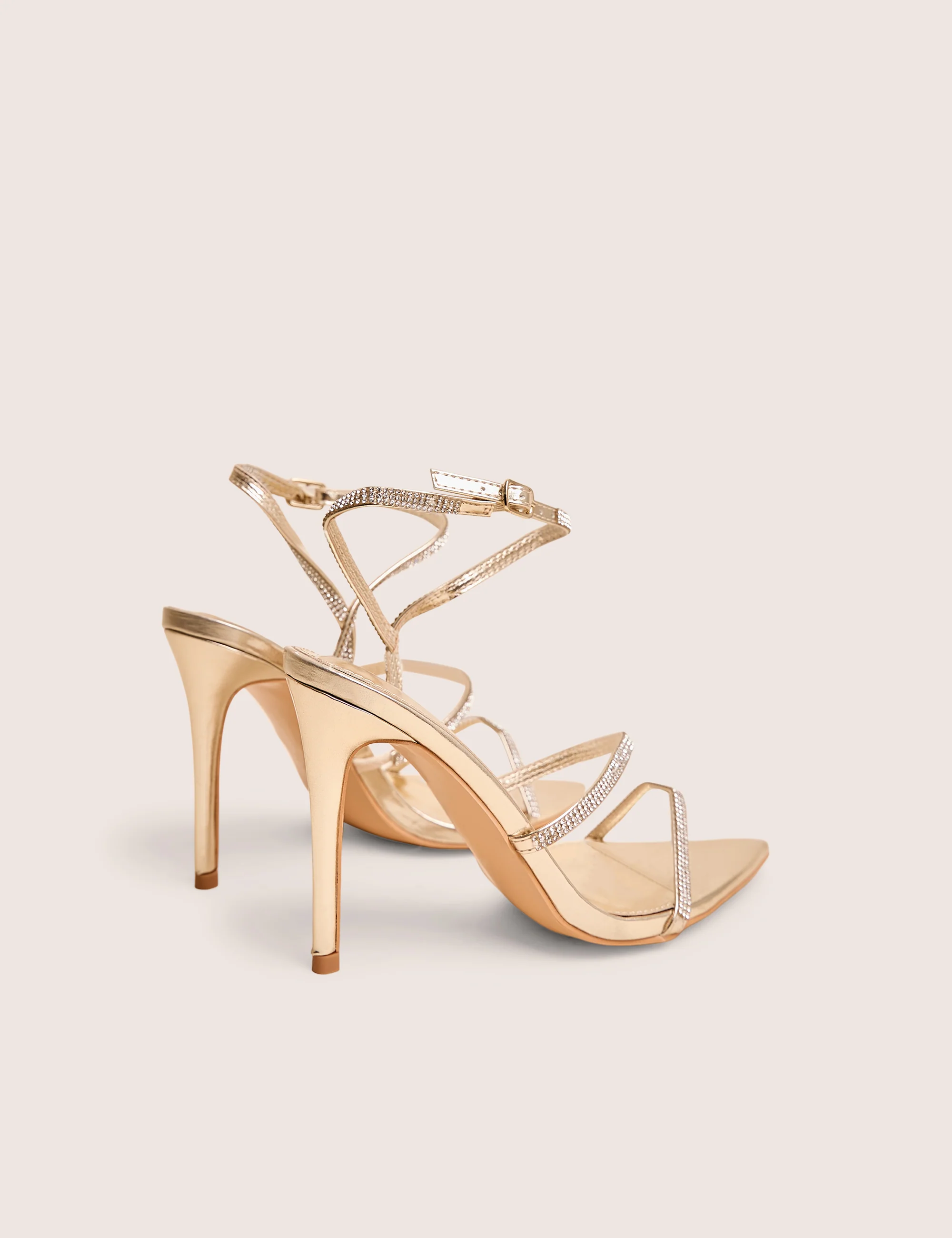Seductive Gold Mirror Pu Diamante Strap Pointed Toe Stiletto High Heels - Image 3