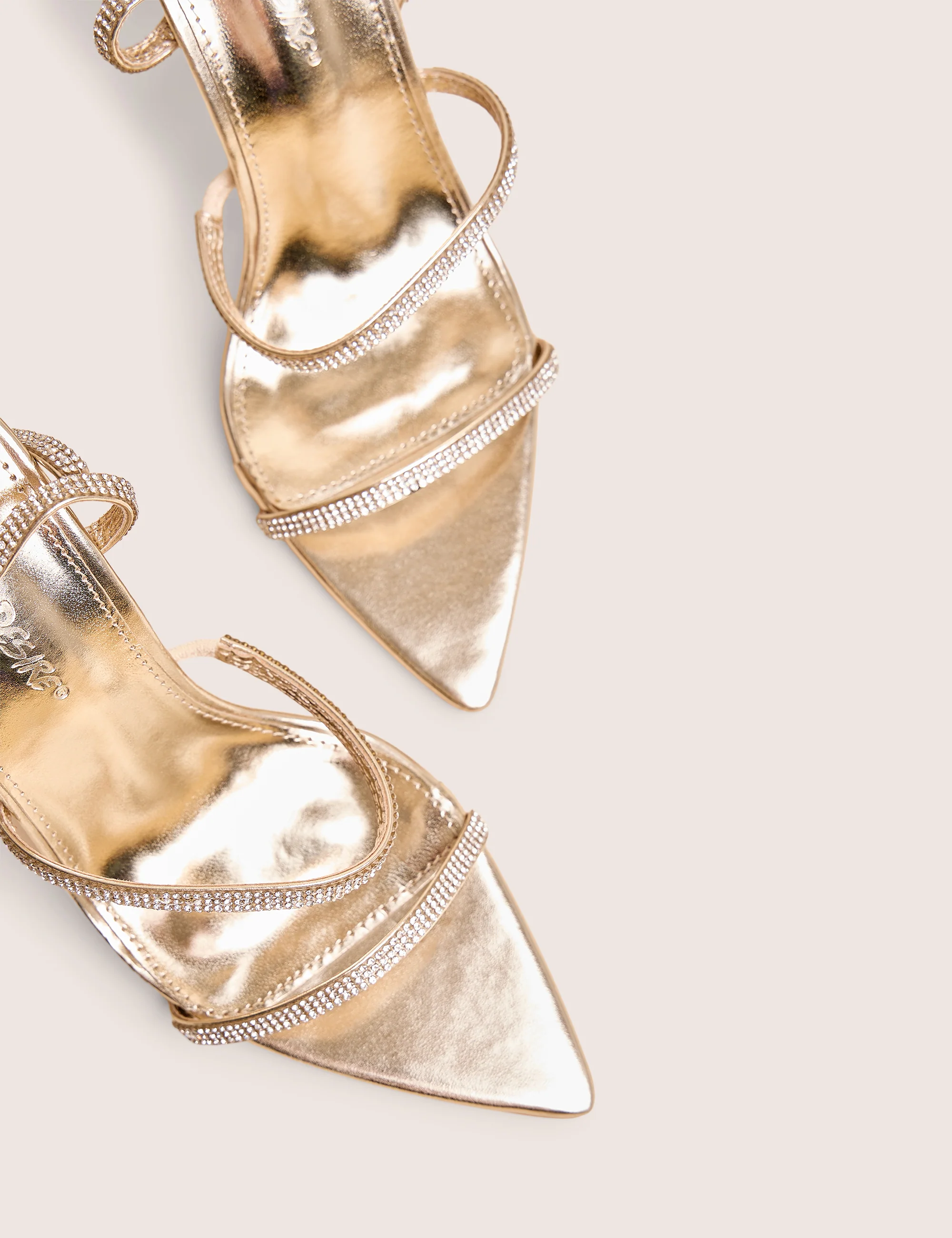 Seductive Gold Mirror Pu Diamante Strap Pointed Toe Stiletto High Heels - Image 4