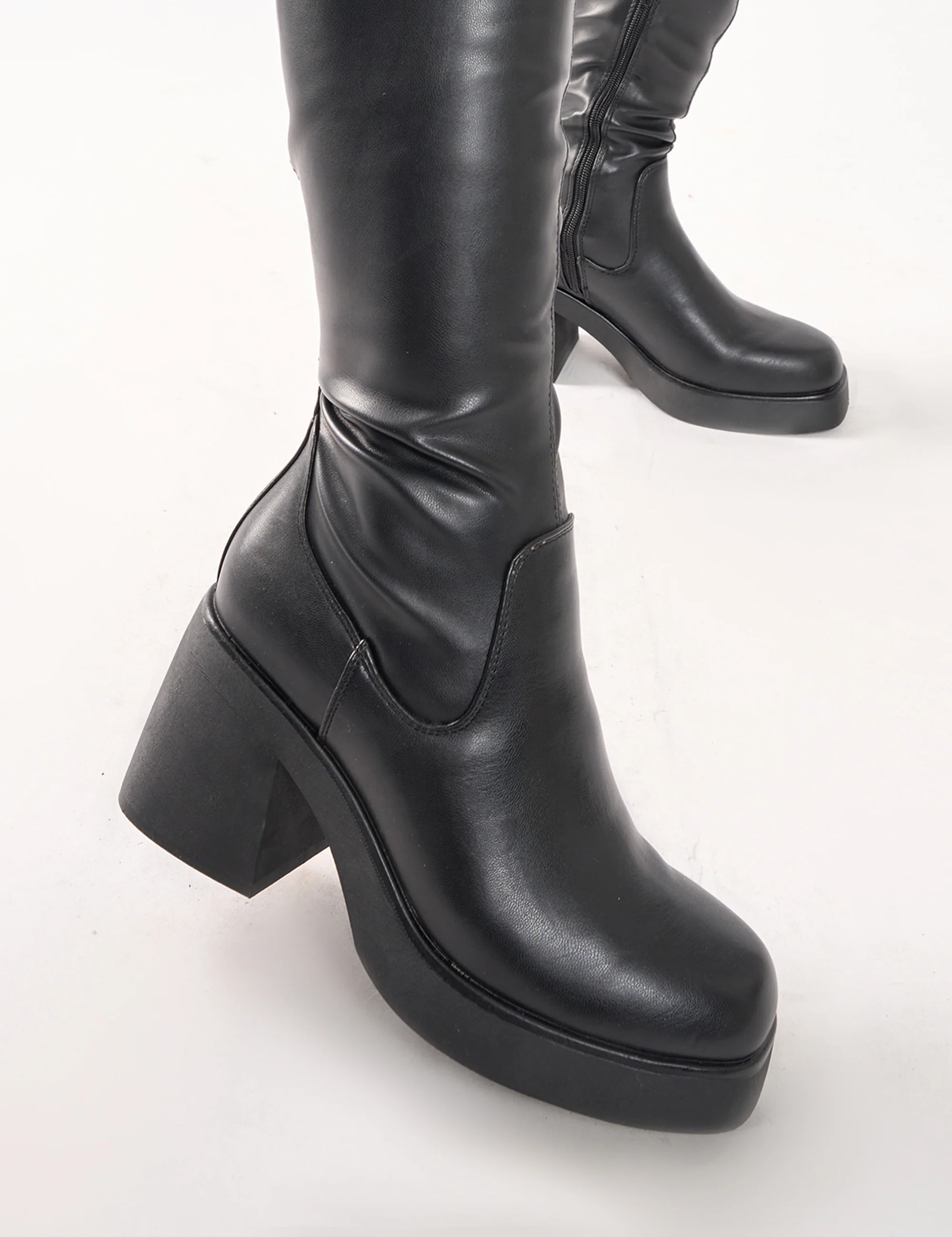Sensored Black Chunky Sole Sock Over the Knee Boots - Image 7
