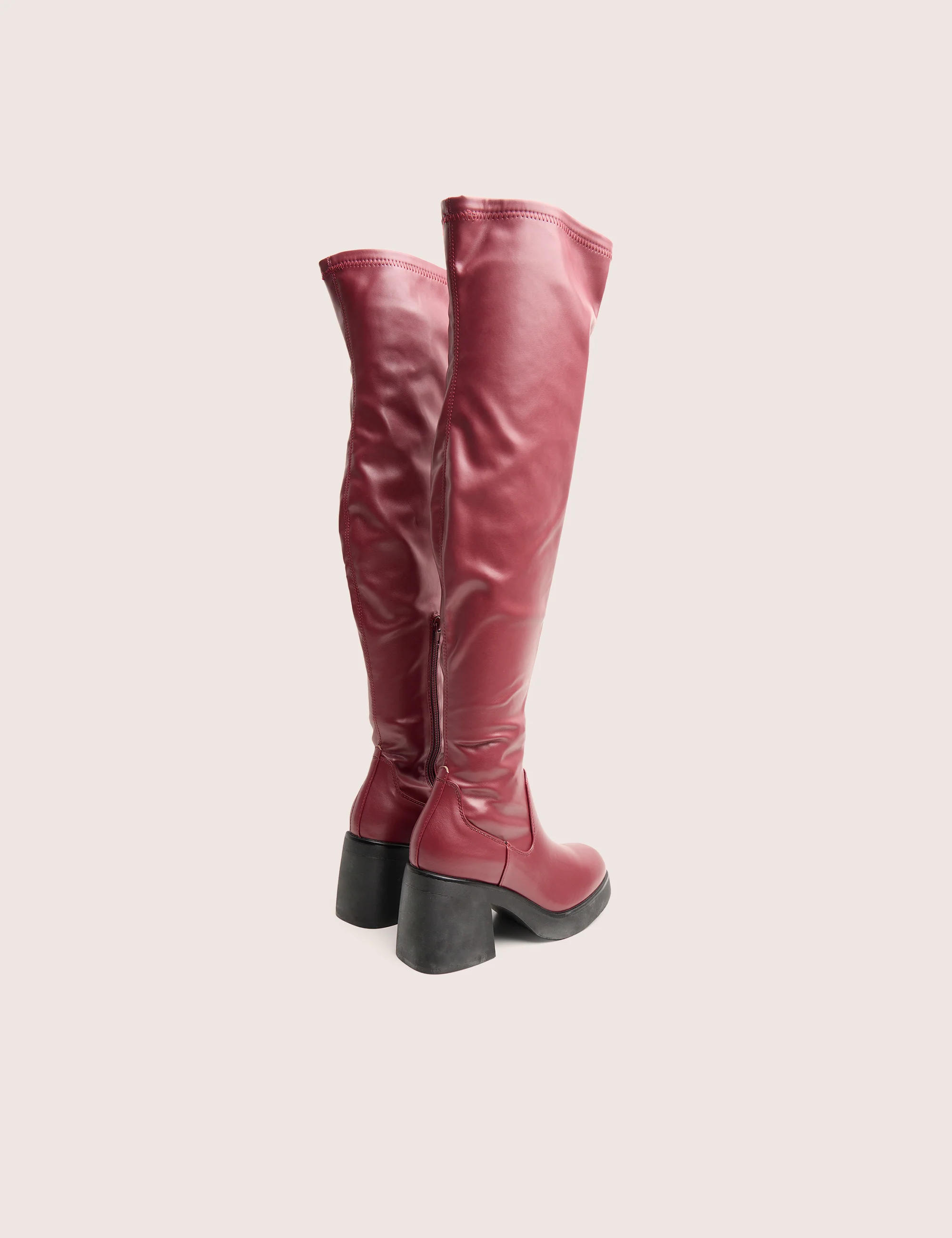 Sensored Burgundy Chunky Sole Sock Over the Knee Boots - Image 3