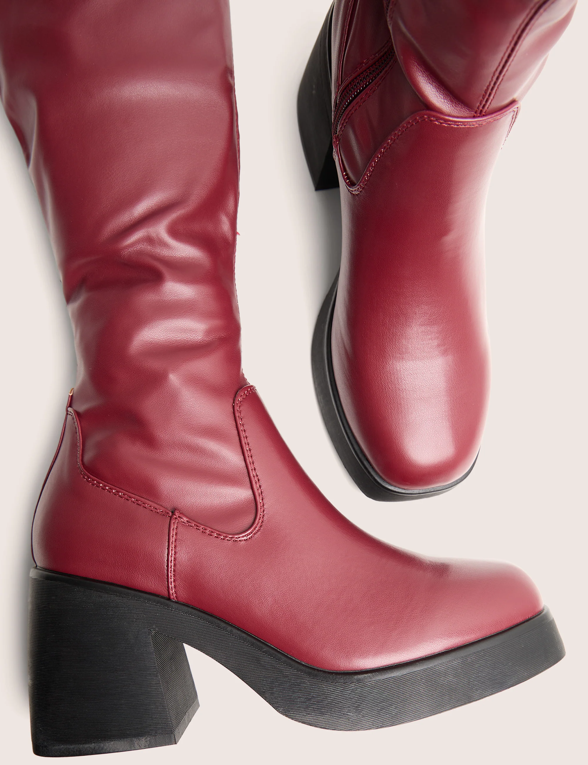 Sensored Burgundy Chunky Sole Sock Over the Knee Boots - Image 4