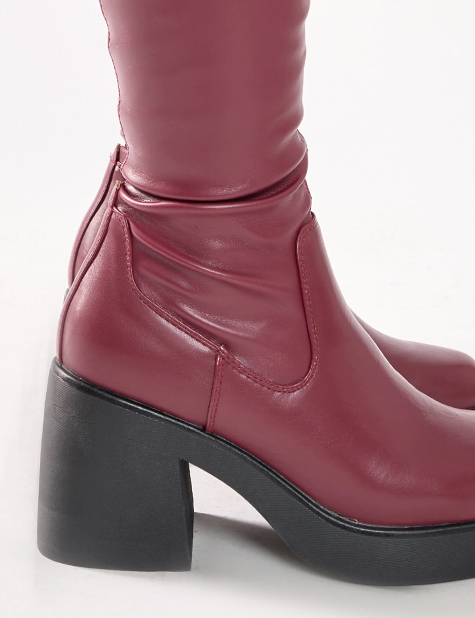 Sensored Burgundy Chunky Sole Sock Over the Knee Boots - Image 8