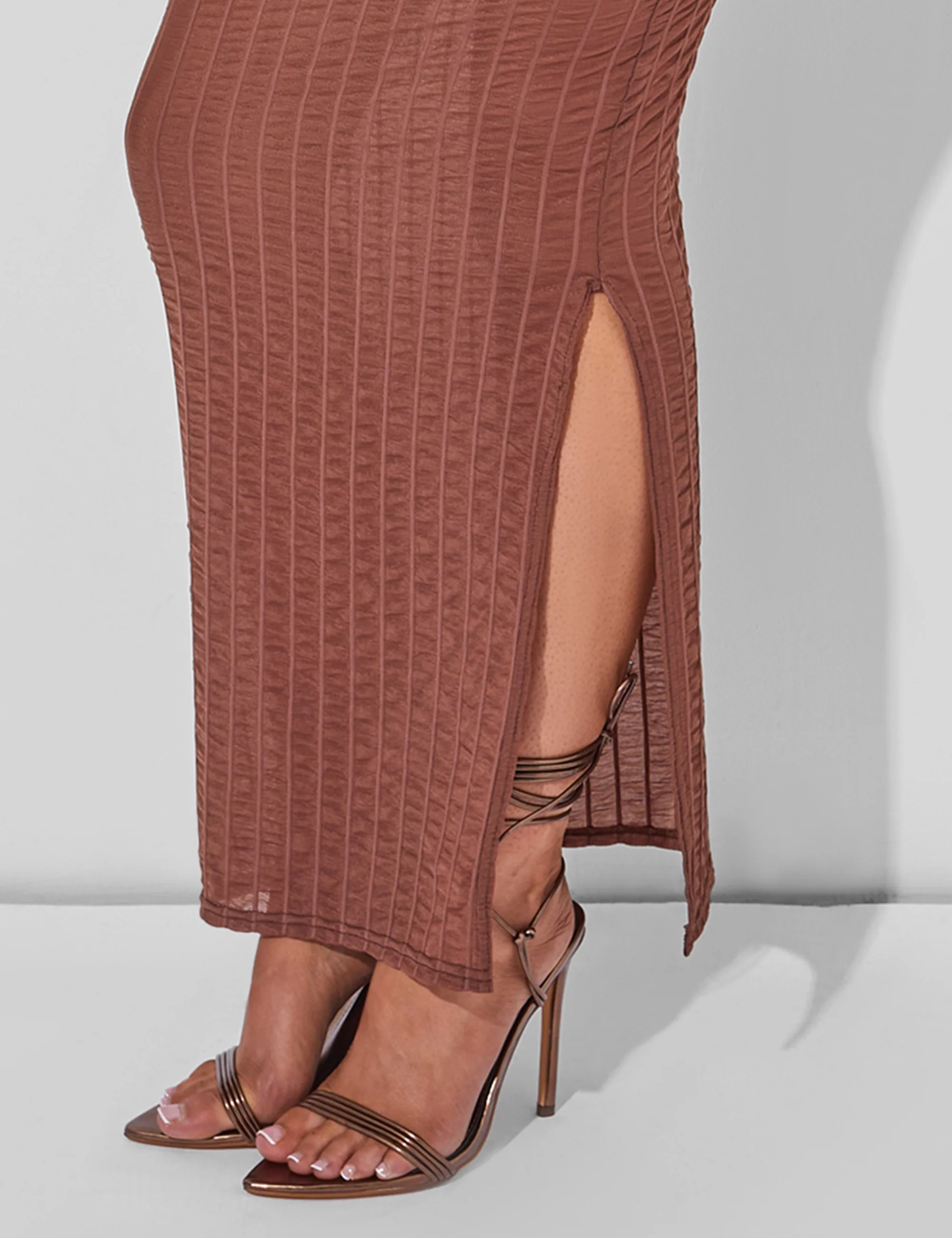 Sheer Maxi Skirt Co Ord Brown - Image 5