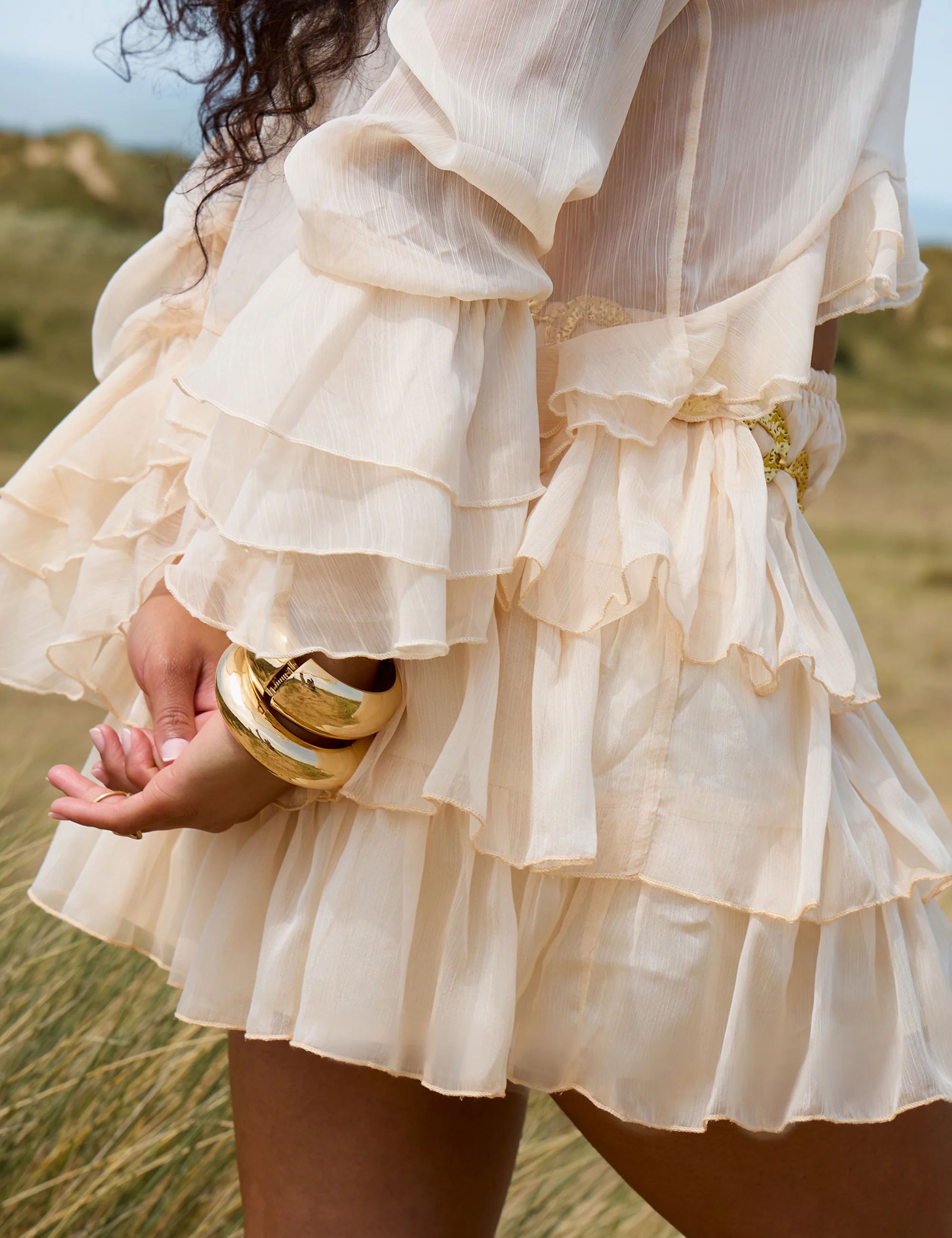 Sheer Ruffle Tiered Mini Skirt Stone - Image 2