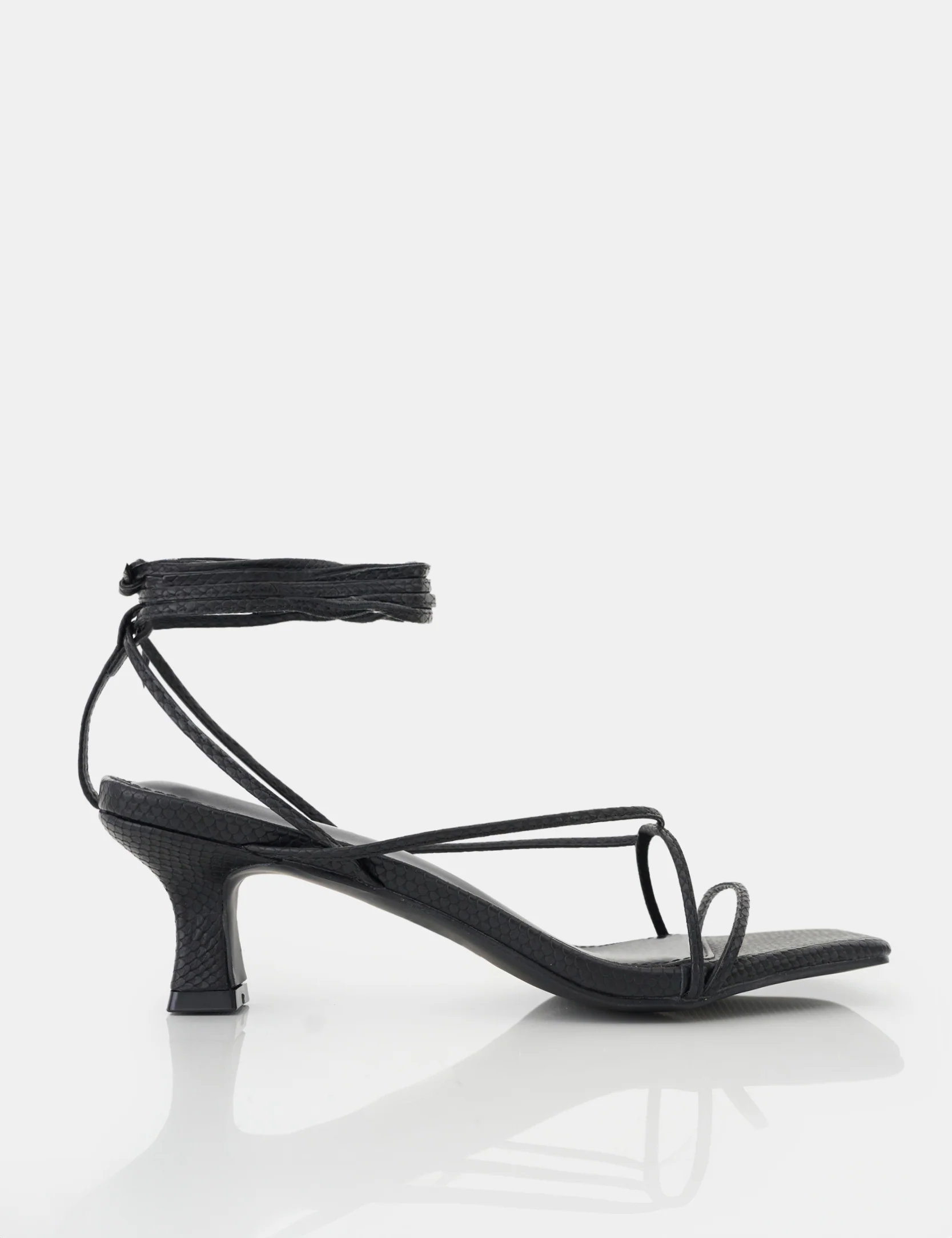 Shibuya Black Snake Texture Pu Square Toe Lace Up Low Heels - Image 5