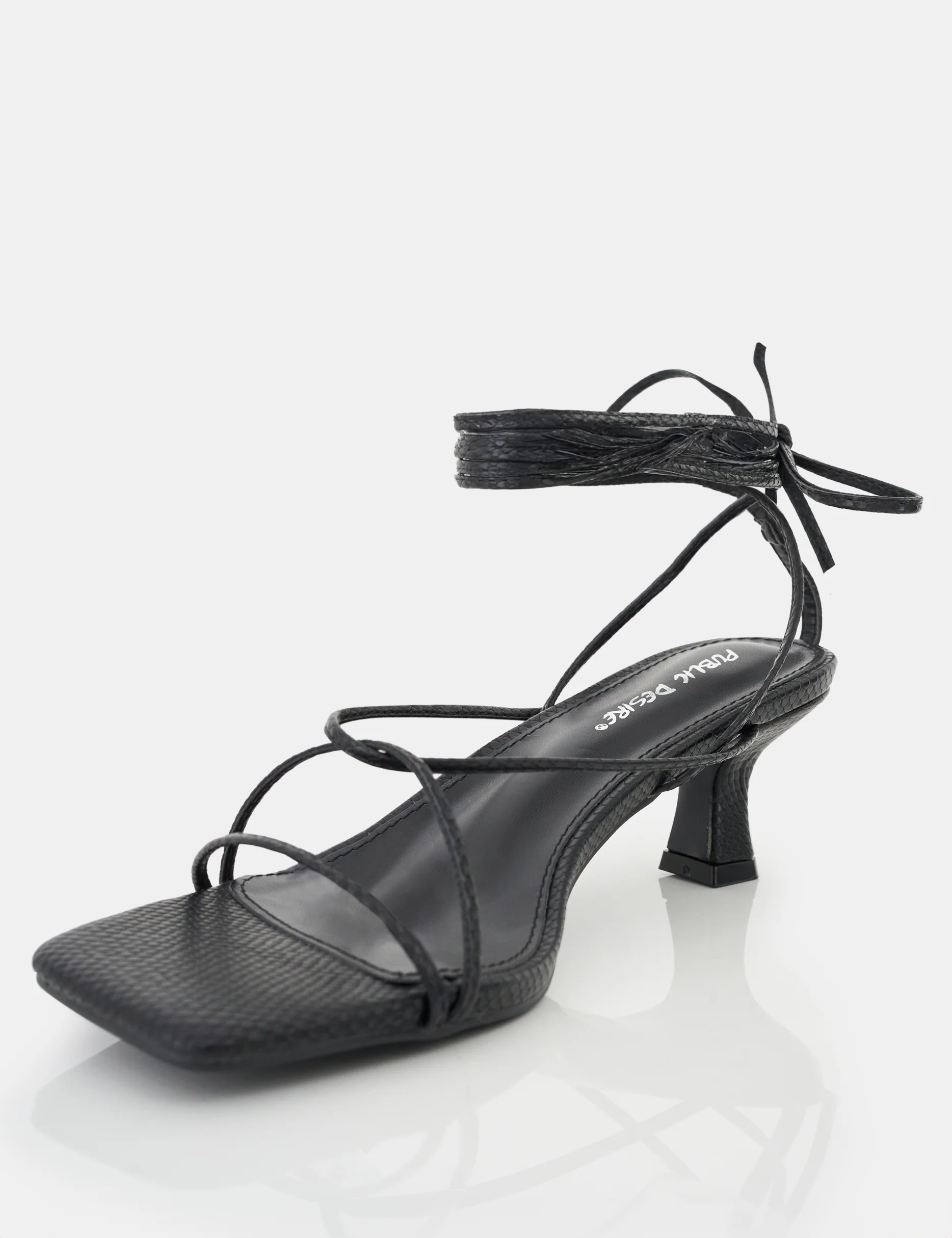 Shibuya Black Snake Texture Pu Square Toe Lace Up Low Heels - Image 6