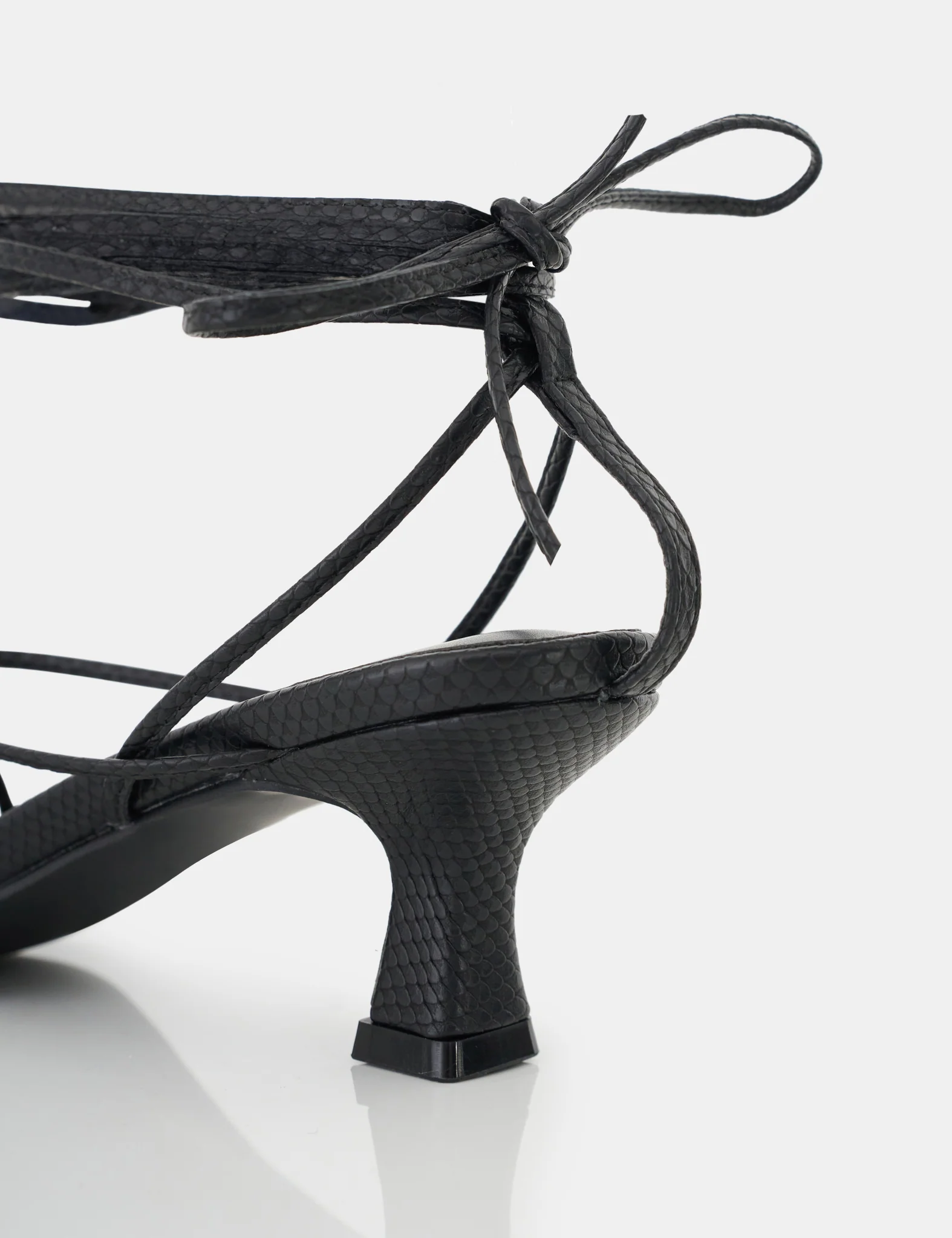 Shibuya Black Snake Texture Pu Square Toe Lace Up Low Heels - Image 7