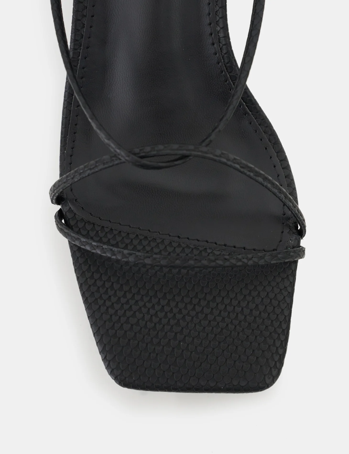 Shibuya Black Snake Texture Pu Square Toe Lace Up Low Heels - Image 8