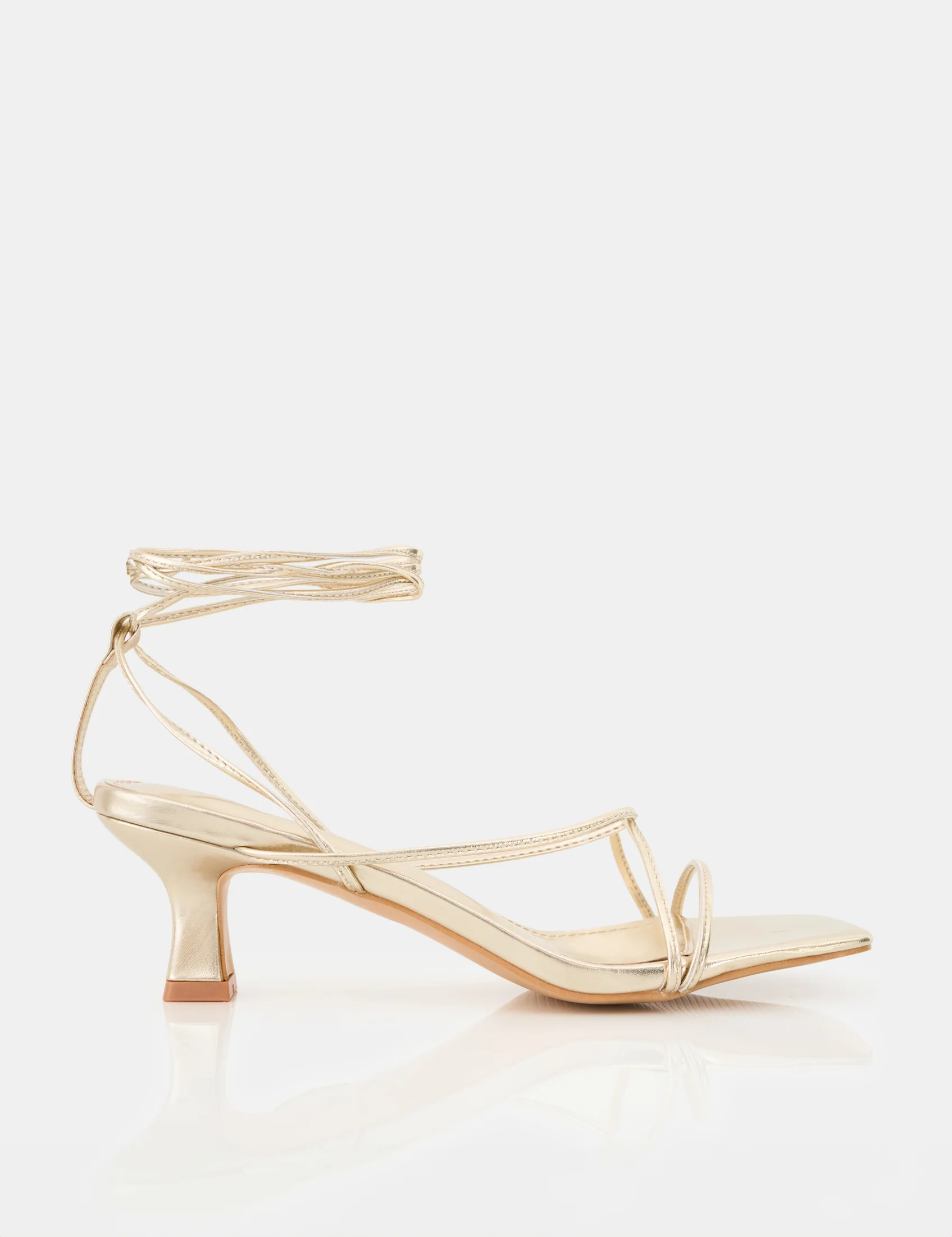 Shibuya Gold Snake Pu Square Toe Lace Up Low Heels - Image 5
