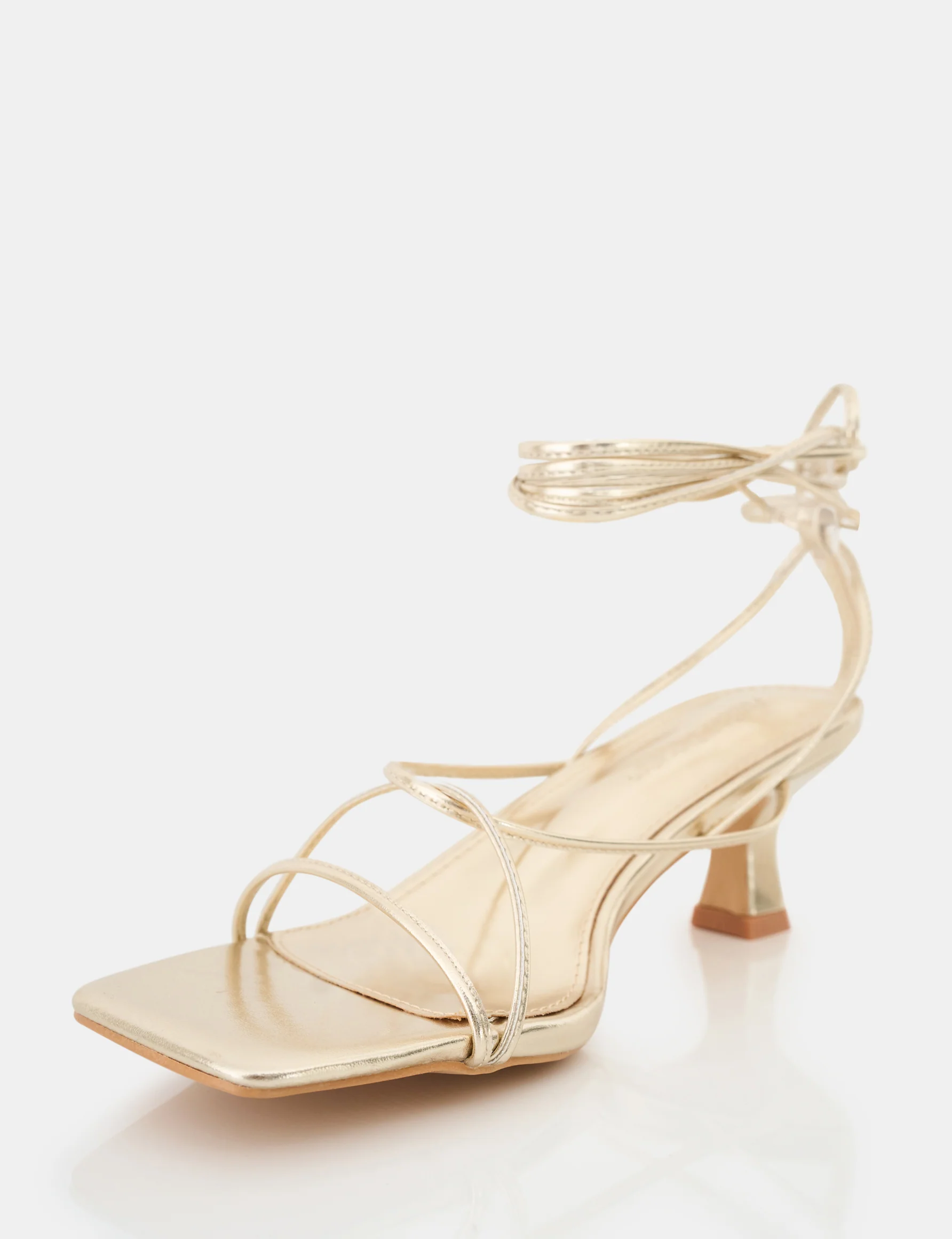 Shibuya Gold Snake Pu Square Toe Lace Up Low Heels - Image 7