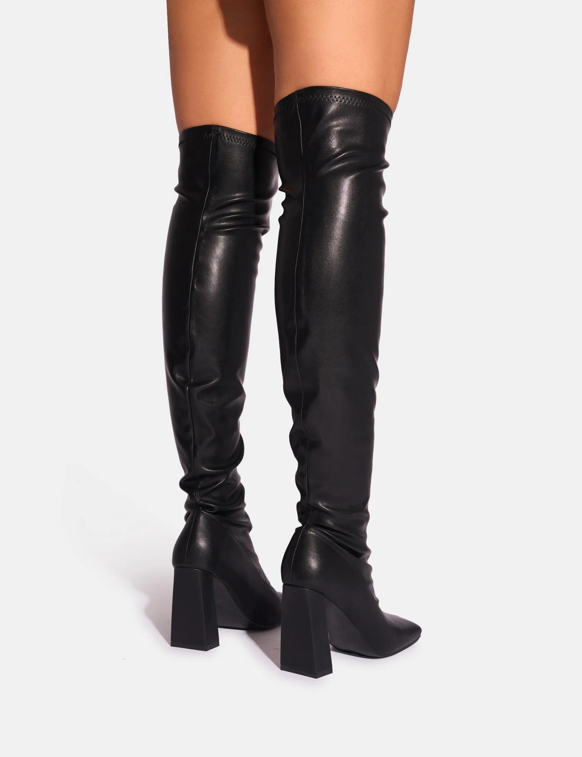 Showoff Black Pu Block Heel Over the Knee Boot - Image 3
