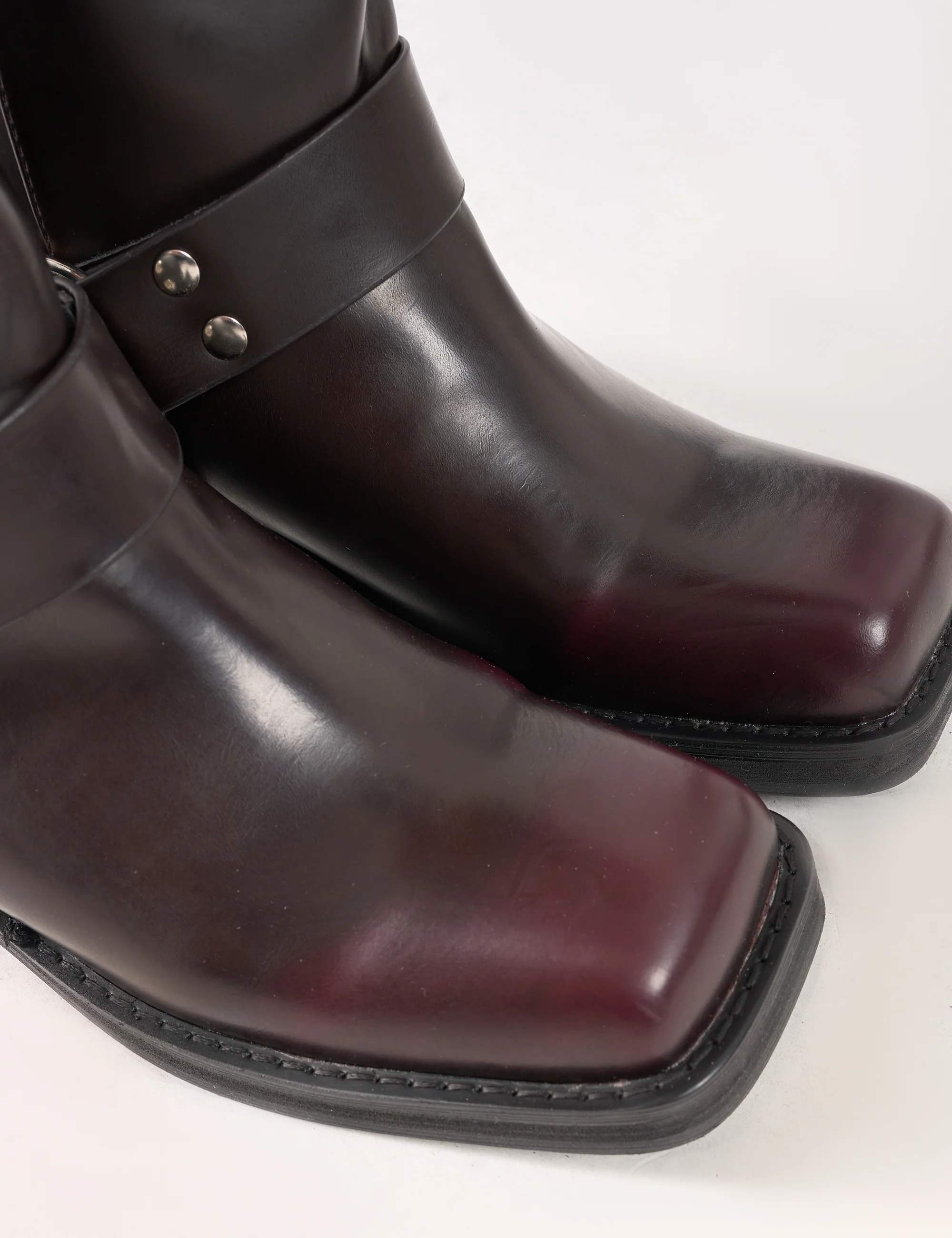 Sirius Burgundy Vintage Buckle Knee Hight Flat Boots - Image 4