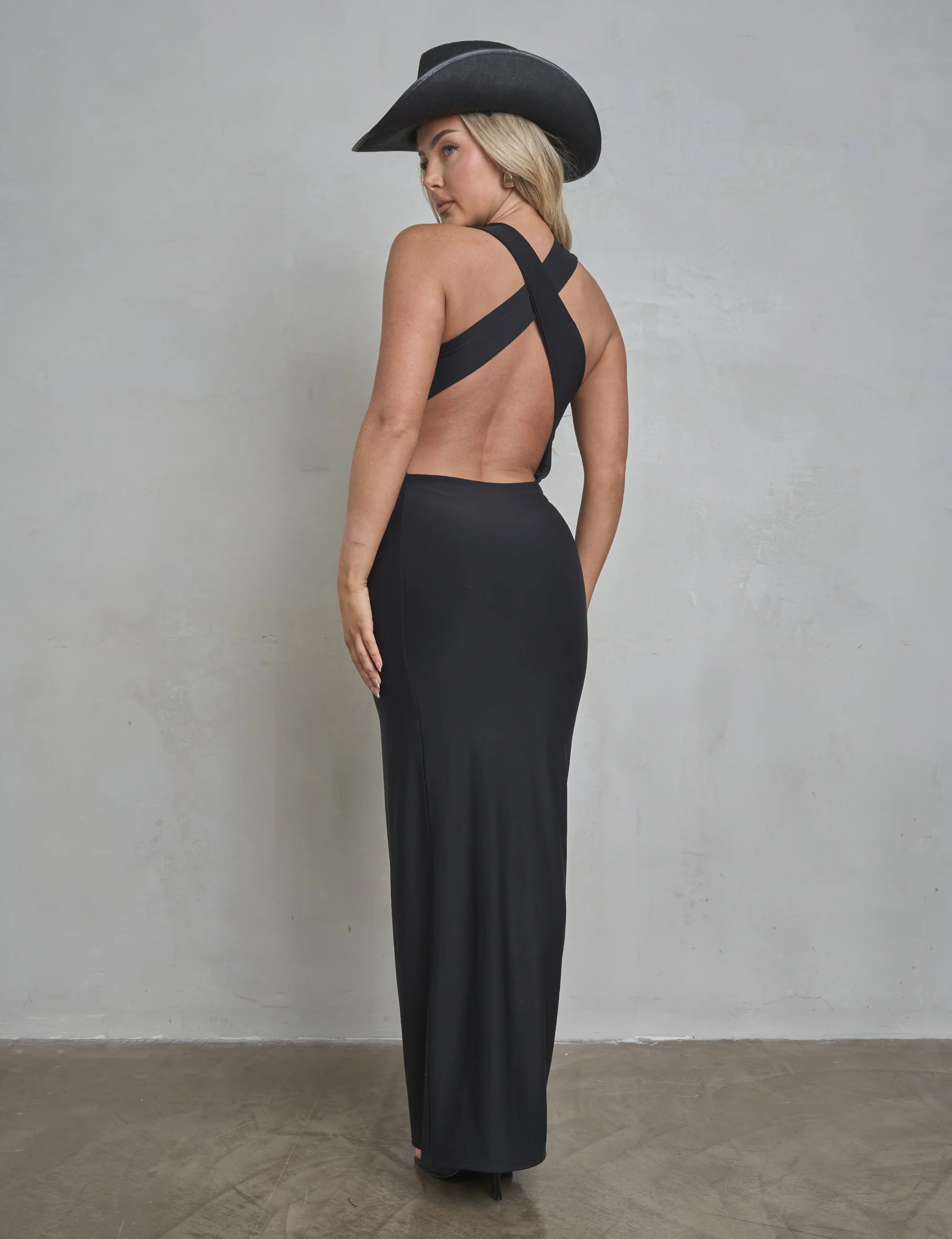 Cross Over Back Detail Luxe Slinky Maxi Dress Black - Image 7