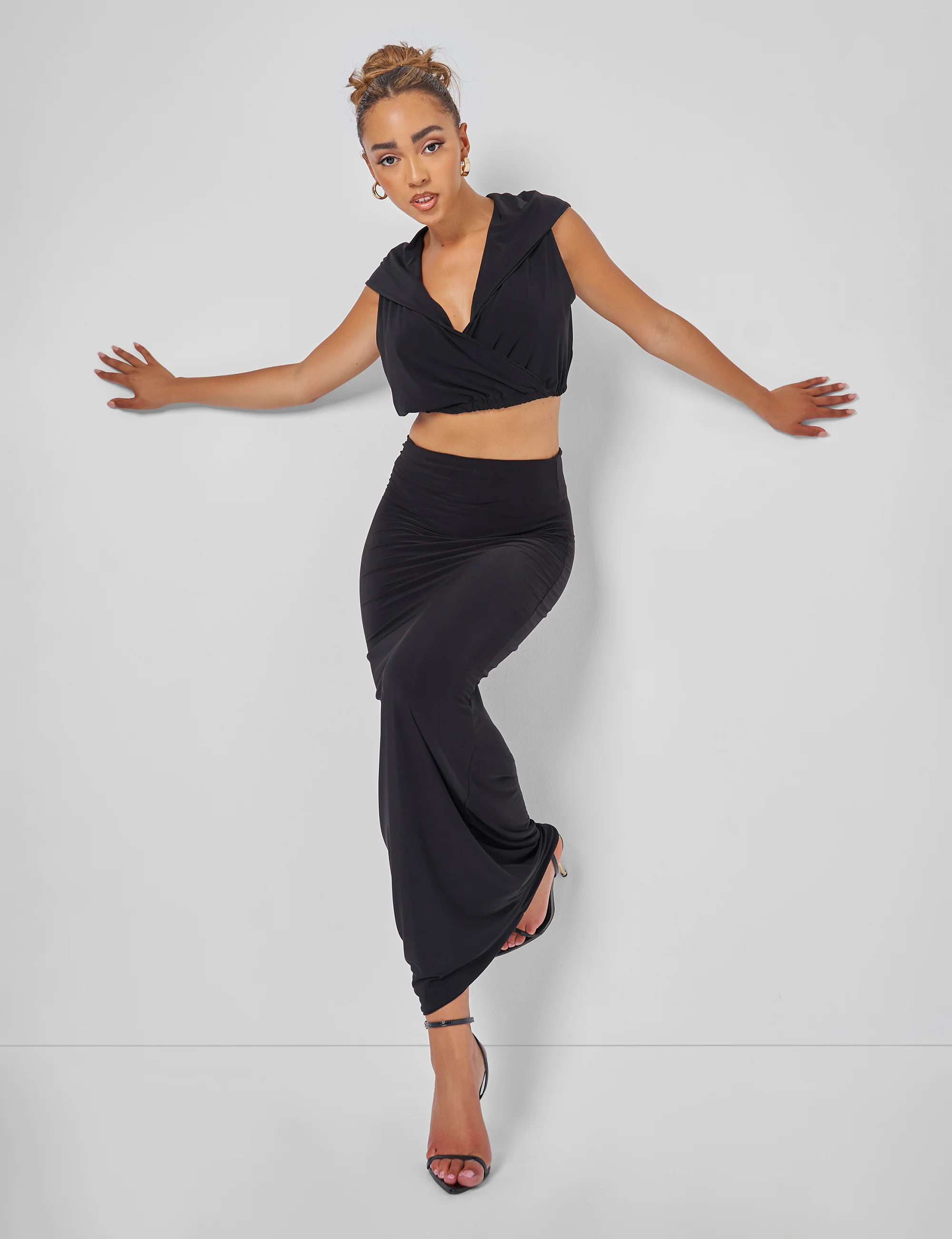 Sleeveless Wrap Front Top With Hood Black - Image 3