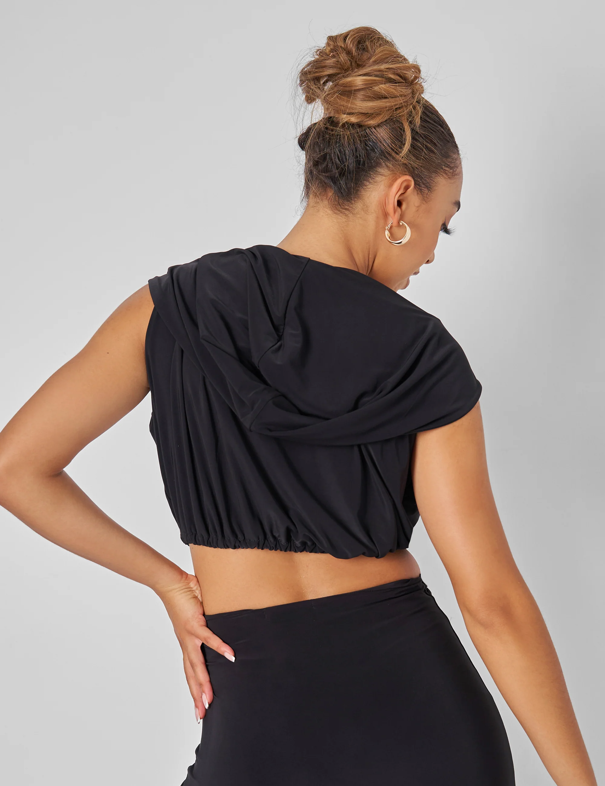 Sleeveless Wrap Front Top With Hood Black - Image 5