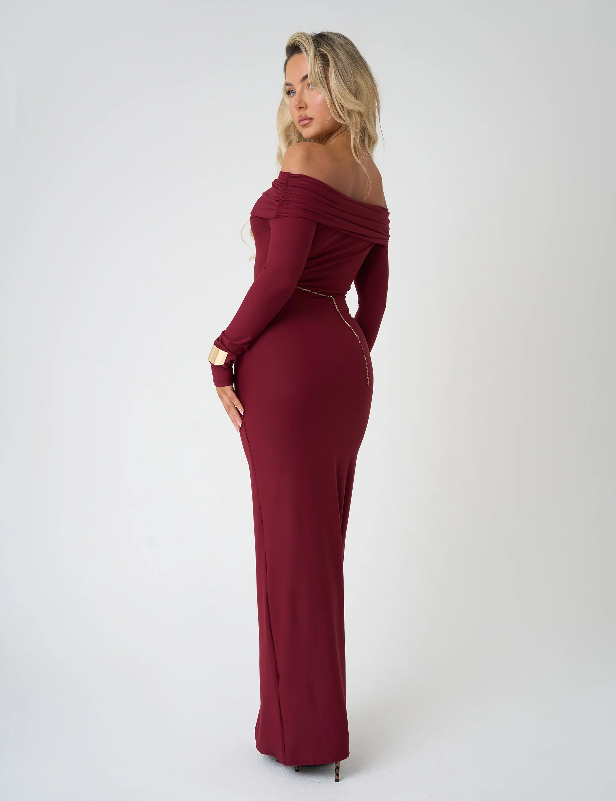 Bardot Luxe Slinky Maxi Dress Burgundy - Image 4
