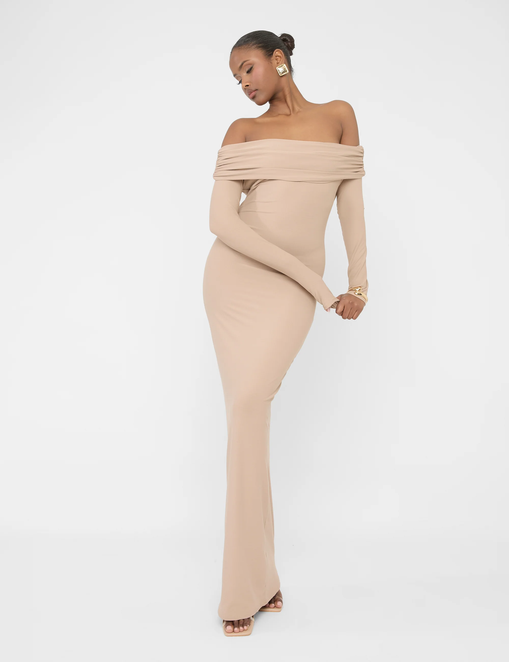 Bardot Luxe Slinky Maxi Dress Latte - Image 4