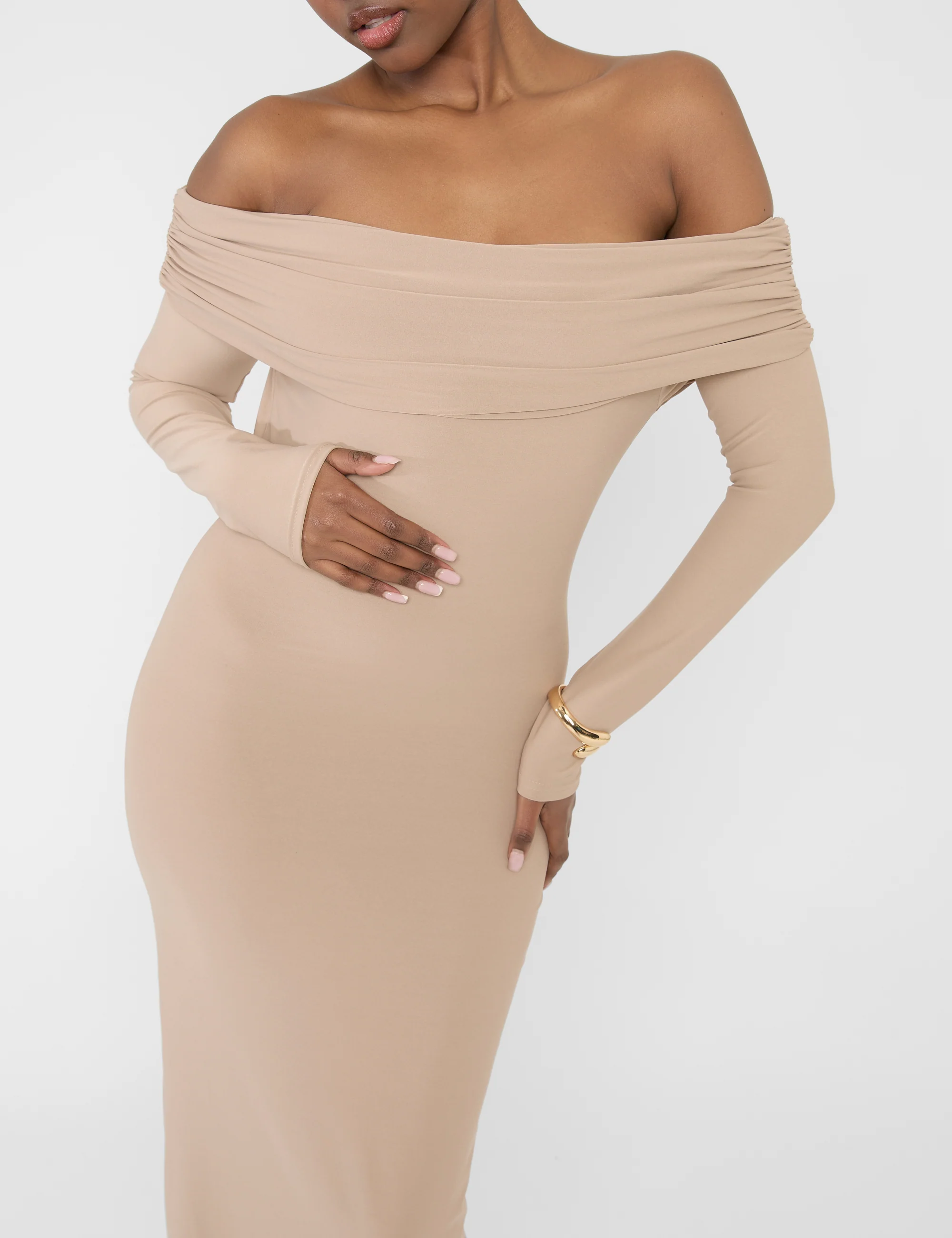 Bardot Luxe Slinky Maxi Dress Latte - Image 5
