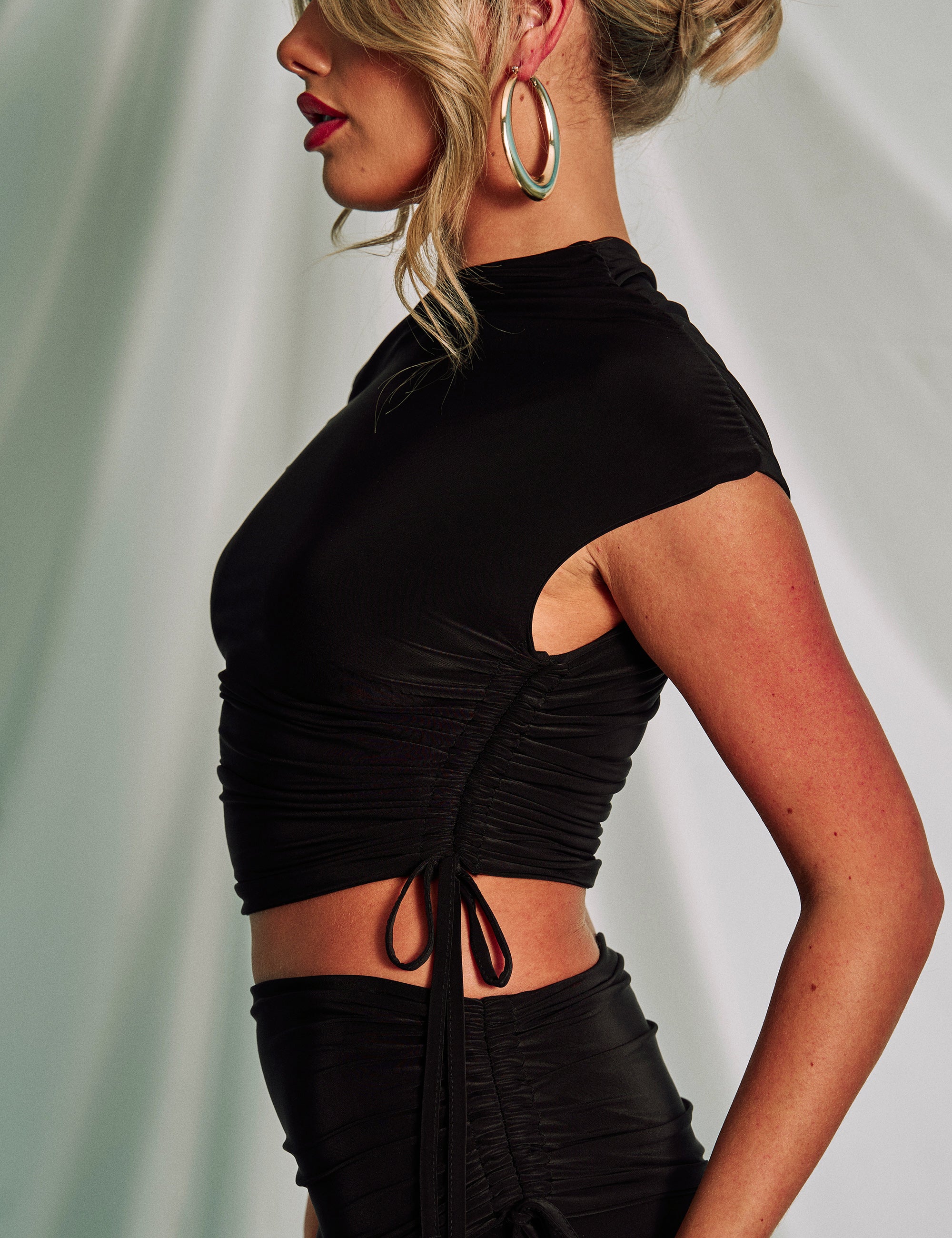 Slinky Ruched Asymmetric Top Black - Image 4