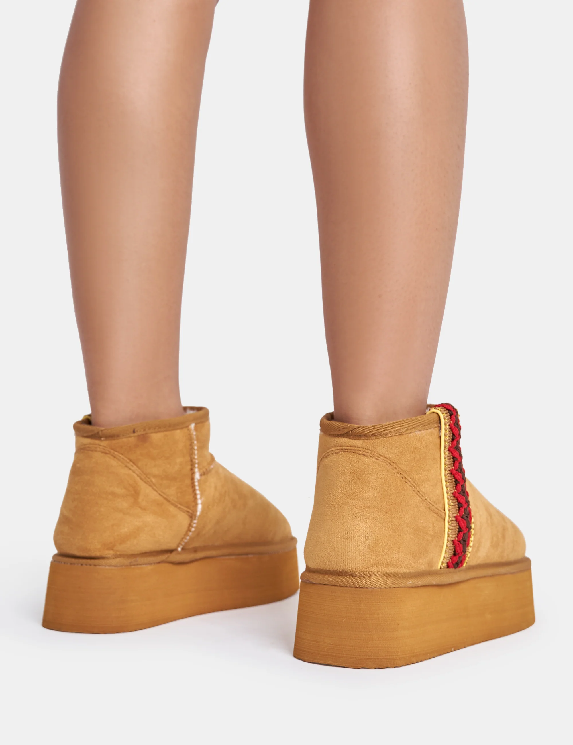 Snowfall Light Chestnut Faux Suede Ultra Mini Ankle Platform Boots - Image 3