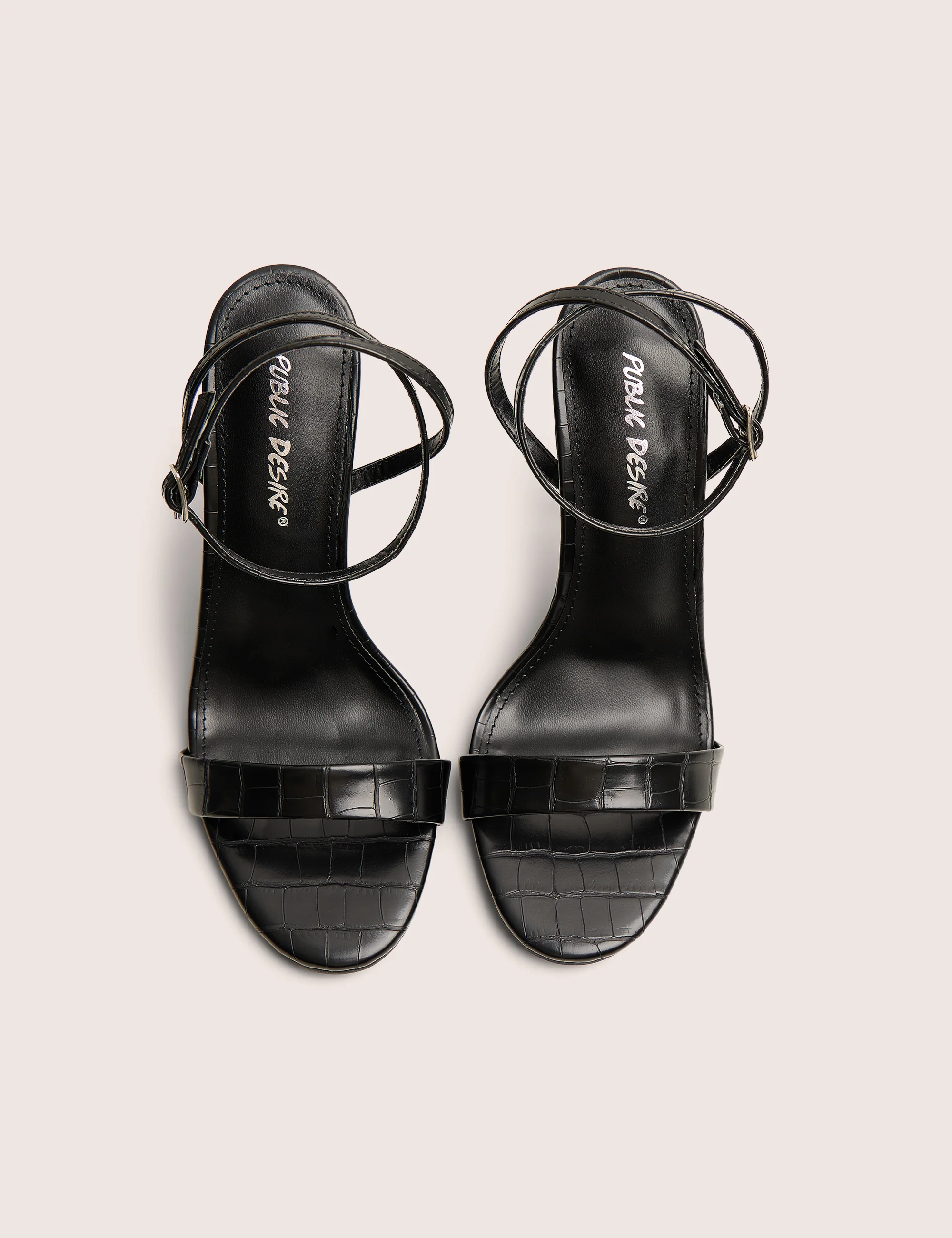 Soho Black Croc Barely There Strappy Stiletto Heels - Image 4